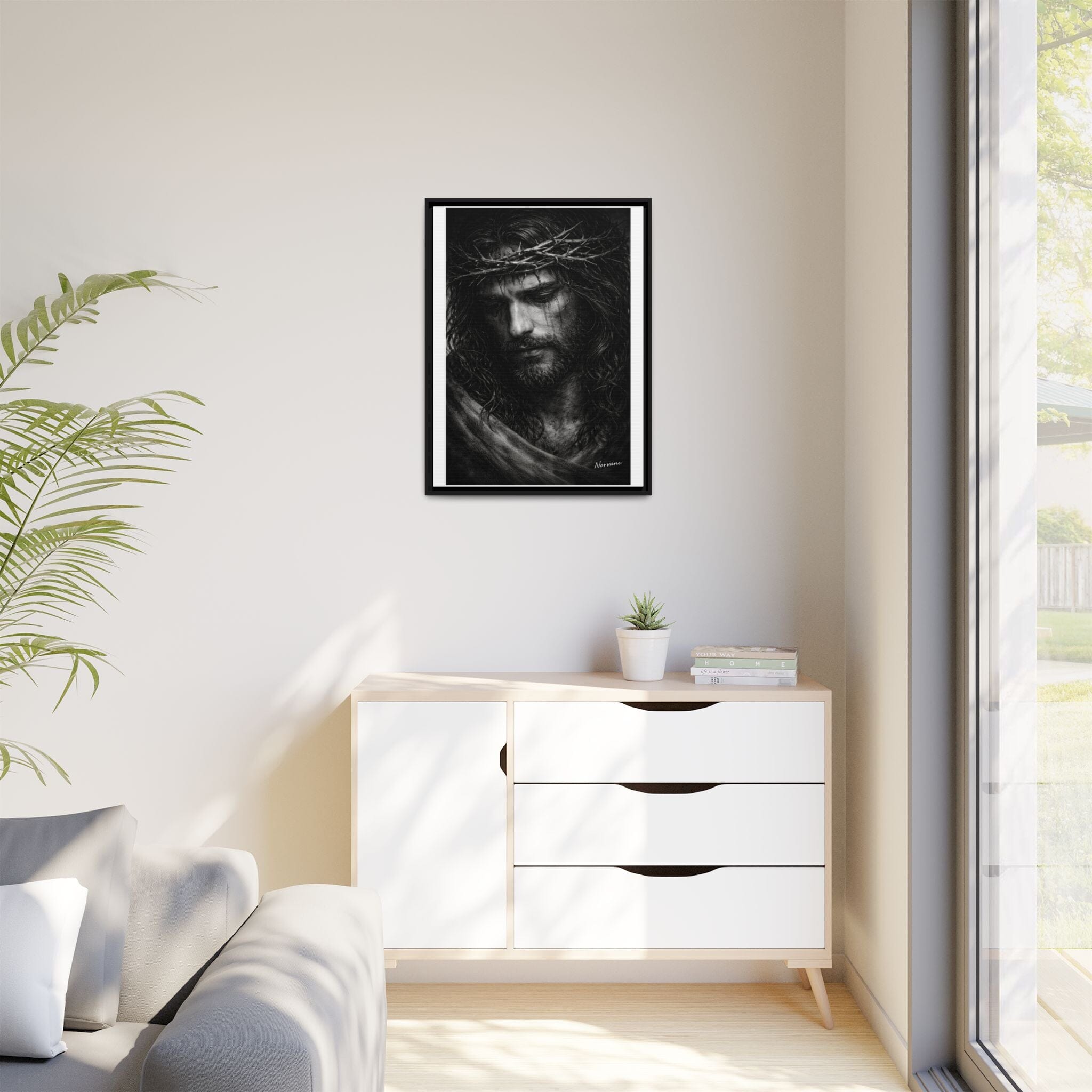 Norvane Crown of Sorrow Jesus Canvas Print – Black & White Christian Wall Art Canvas Printify 