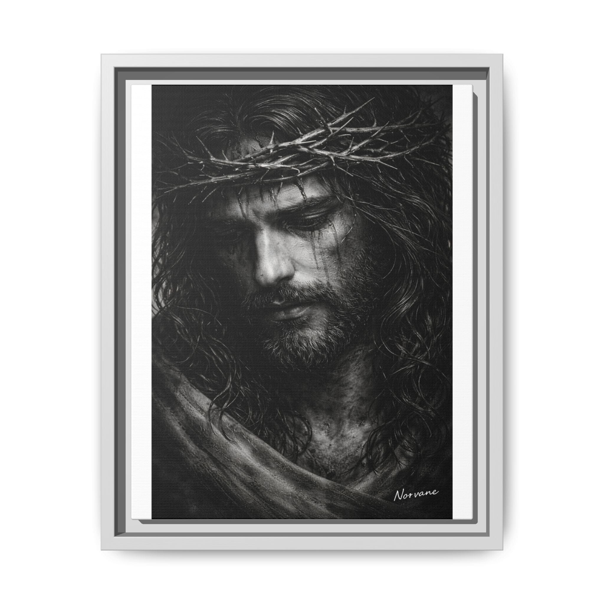 Norvane Crown of Sorrow Jesus Canvas Print – Black & White Christian Wall Art Canvas Printify 11″ x 14″ (Vertical) 1.25" White