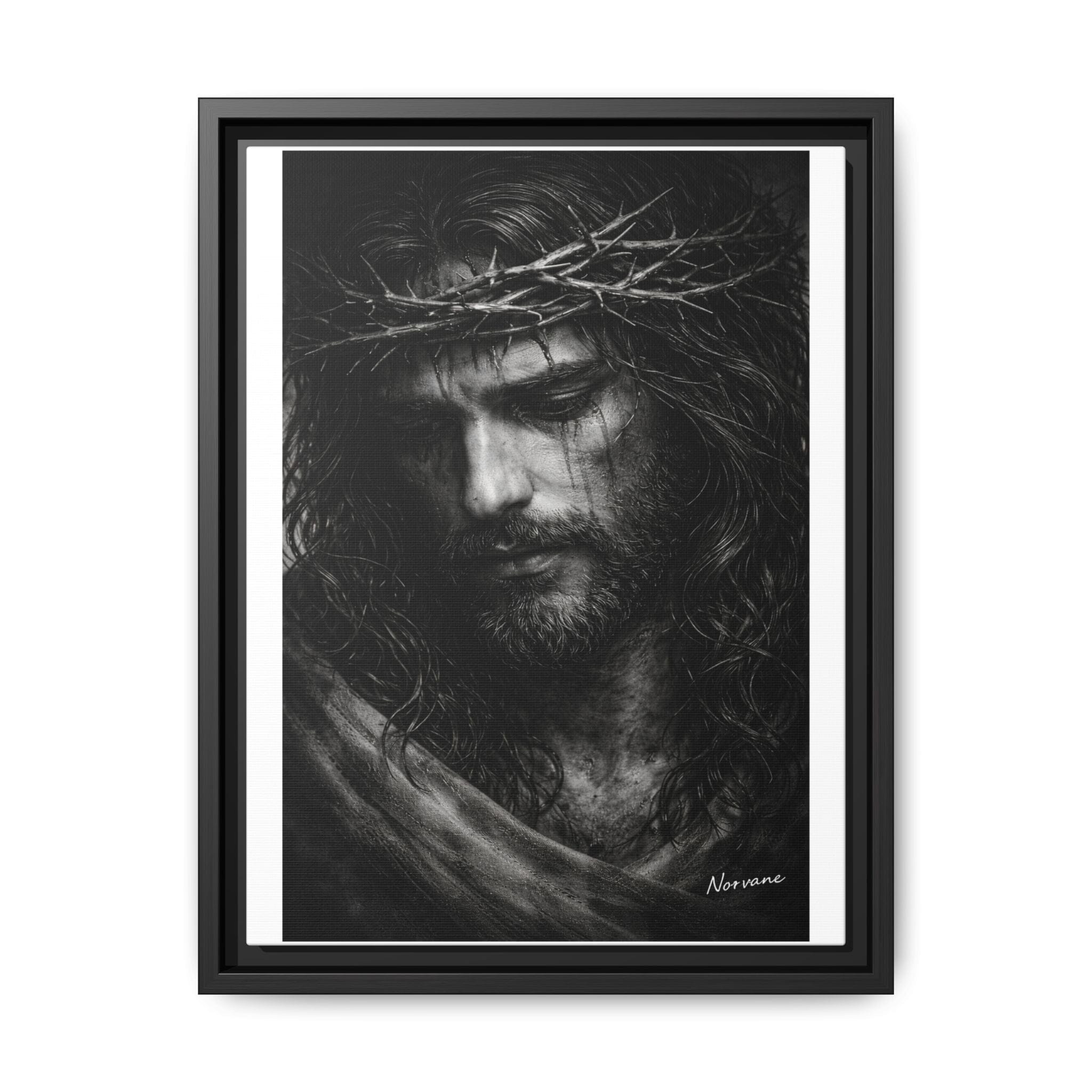 Norvane Crown of Sorrow Jesus Canvas Print – Black & White Christian Wall Art Canvas Printify 12″ x 16″ (Vertical) 1.25" Black