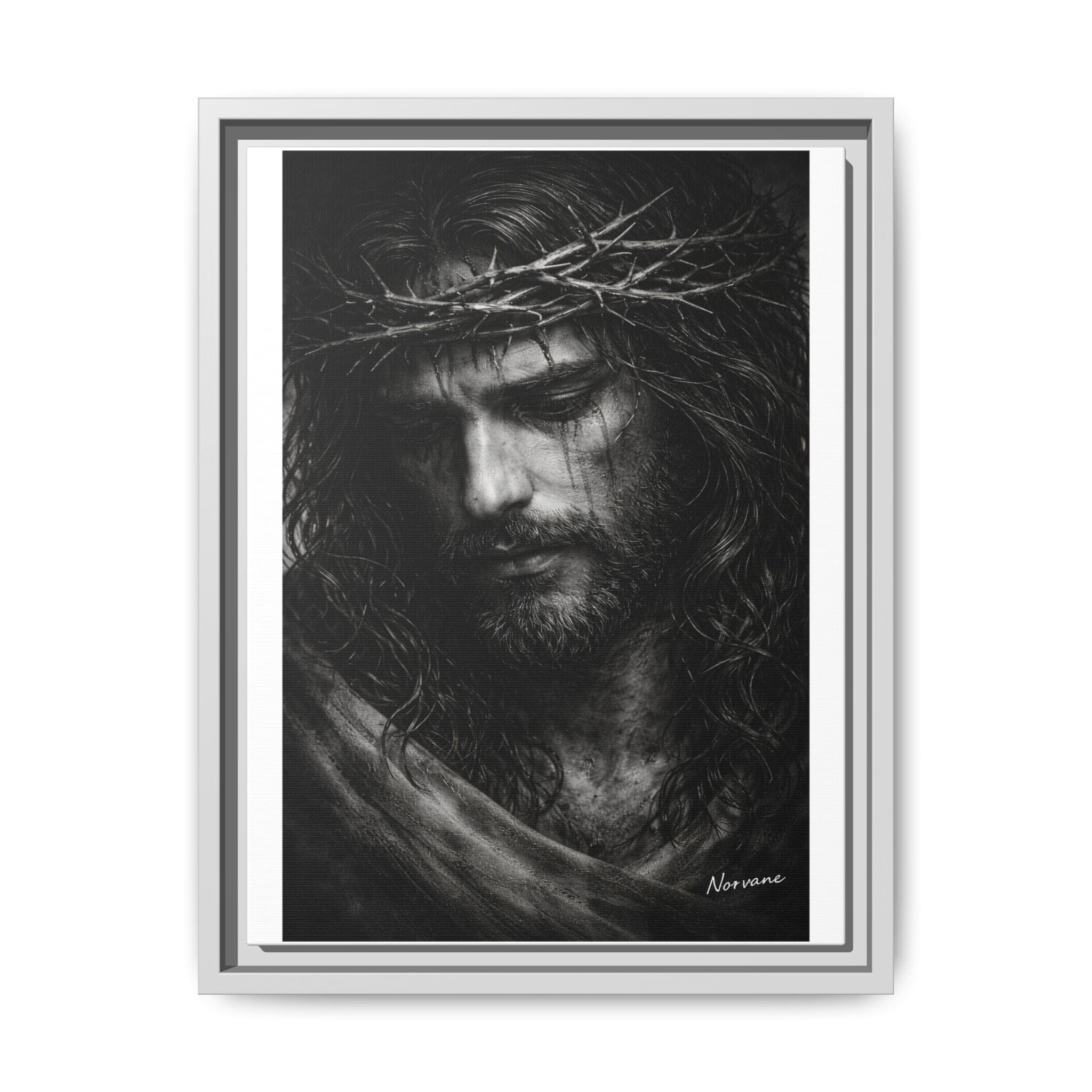 Norvane Crown of Sorrow Jesus Canvas Print – Black & White Christian Wall Art Canvas Printify 12″ x 16″ (Vertical) 1.25" White