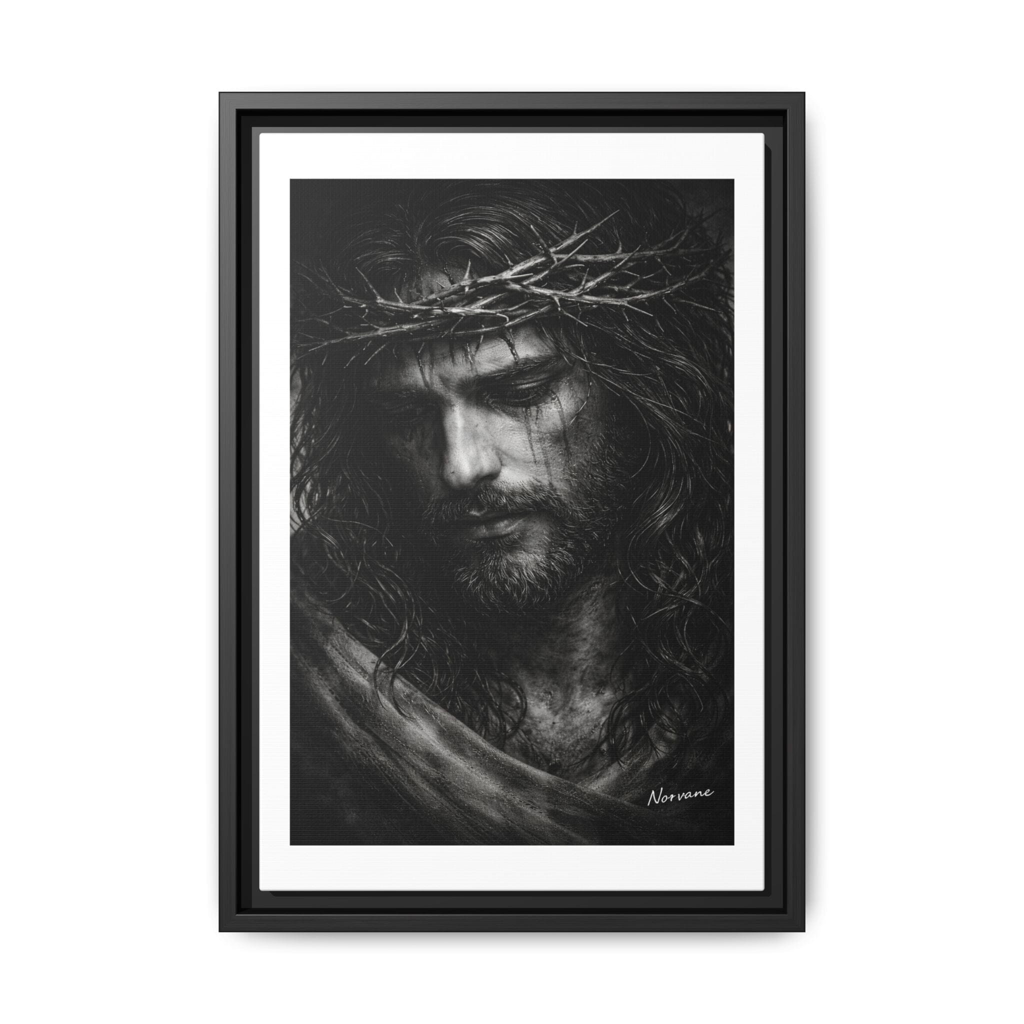 Norvane Crown of Sorrow Jesus Canvas Print – Black & White Christian Wall Art Canvas Printify 12″ x 18″ (Vertical) 1.25" Black