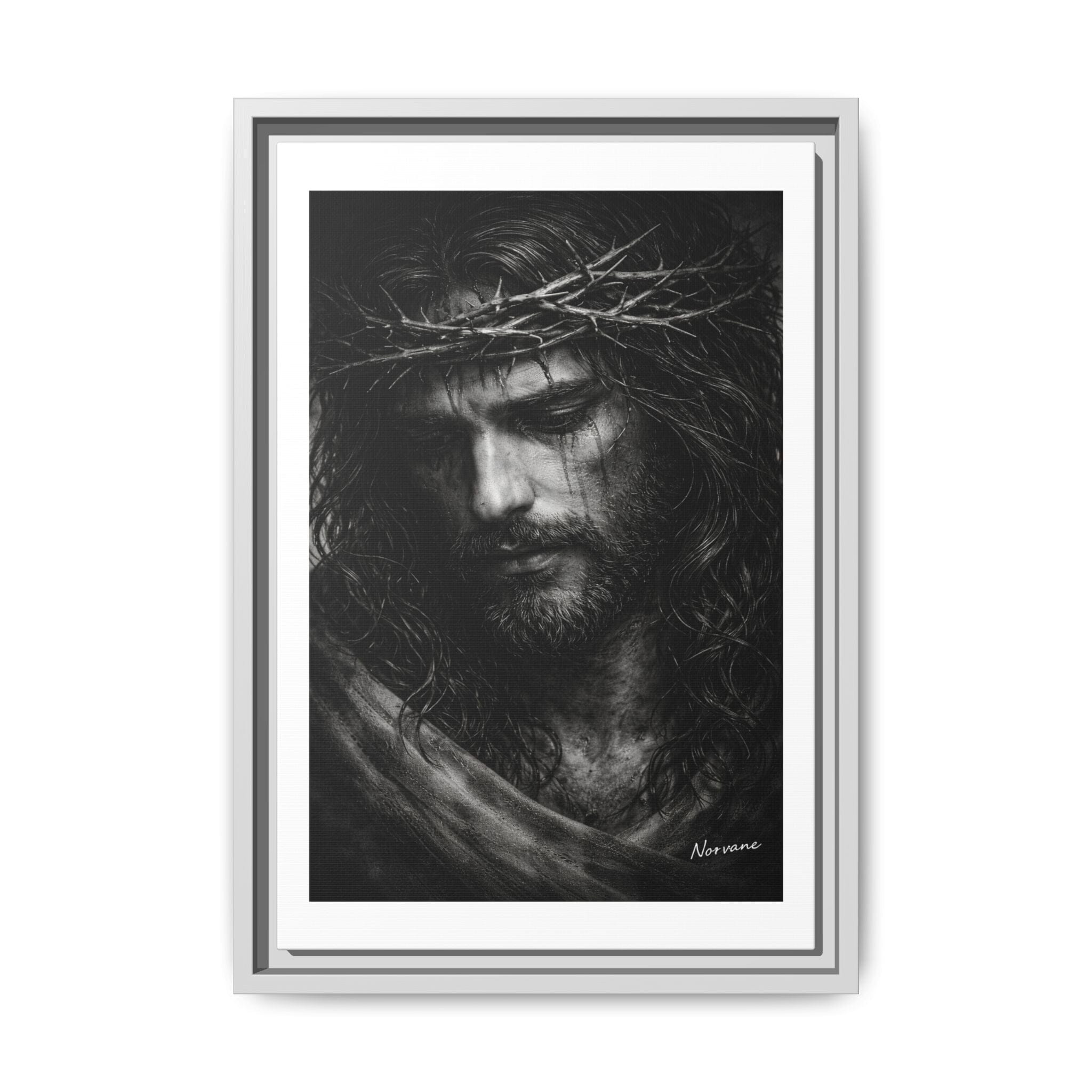 Norvane Crown of Sorrow Jesus Canvas Print – Black & White Christian Wall Art Canvas Printify 12″ x 18″ (Vertical) 1.25" White