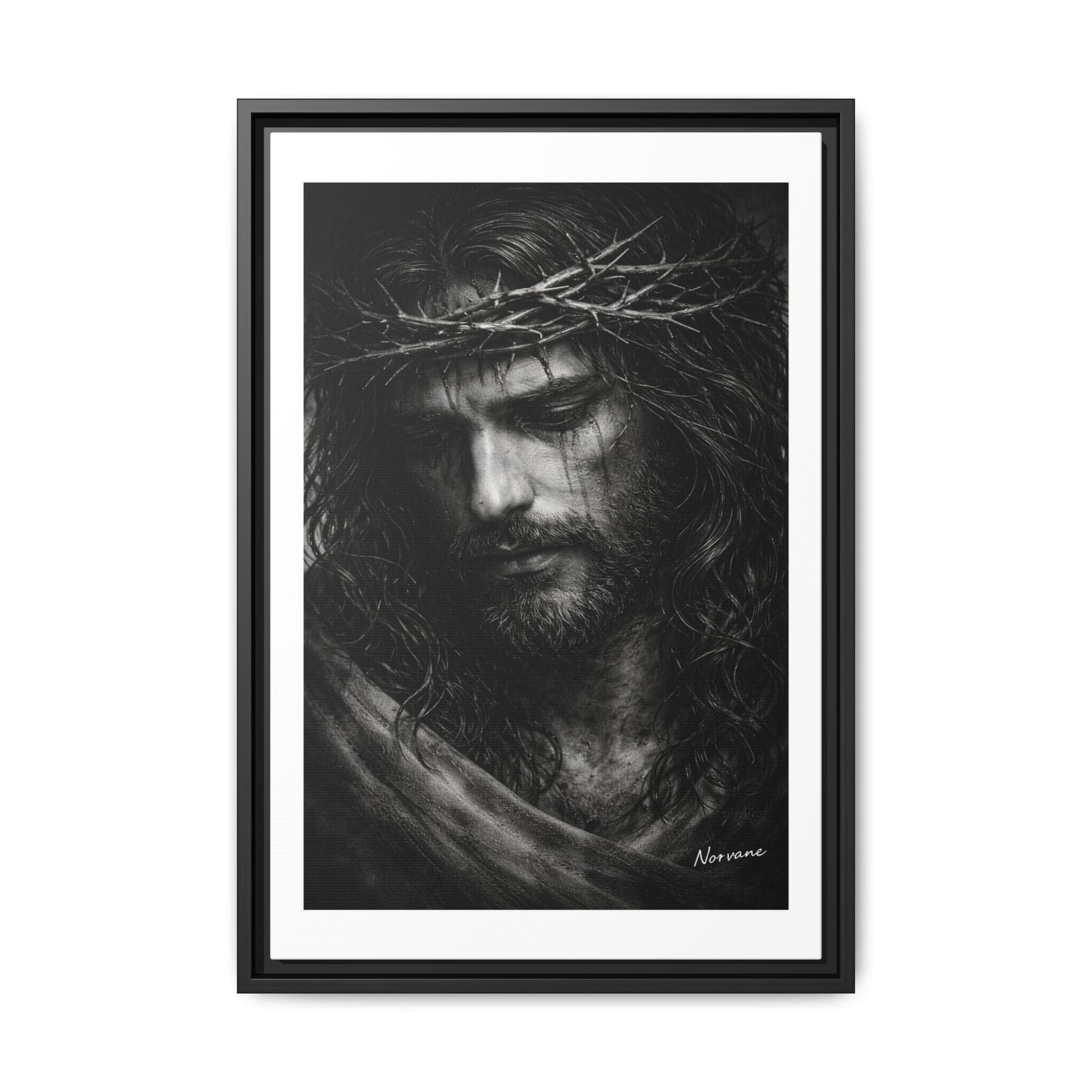 Norvane Crown of Sorrow Jesus Canvas Print – Black & White Christian Wall Art Canvas Printify 16″ x 24″ (Vertical) 1.25" Black