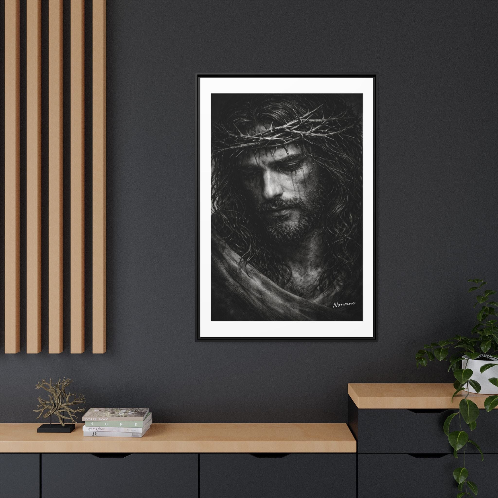 Norvane Crown of Sorrow Jesus Canvas Print – Black & White Christian Wall Art Canvas Printify 