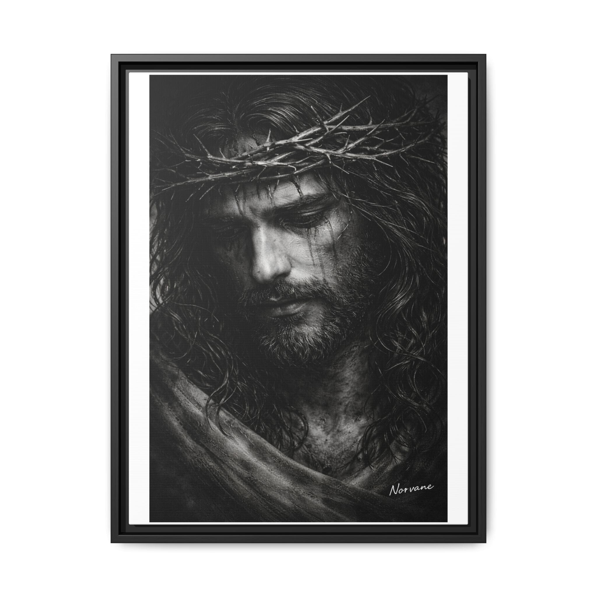 Norvane Crown of Sorrow Jesus Canvas Print – Black & White Christian Wall Art Canvas Printify 18″ x 24″ (Vertical) 1.25" Black