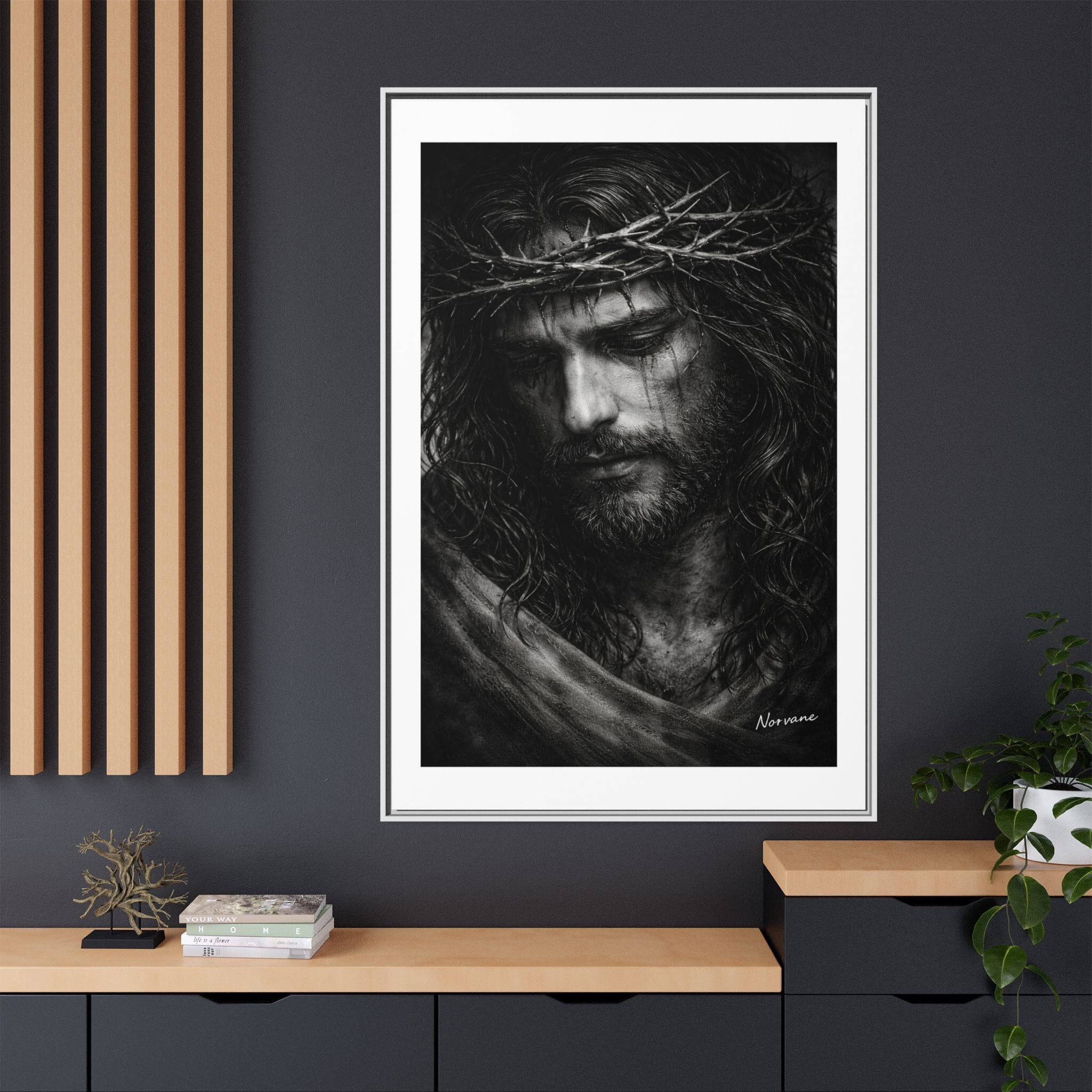Norvane Crown of Sorrow Jesus Canvas Print – Black & White Christian Wall Art Canvas Printify 