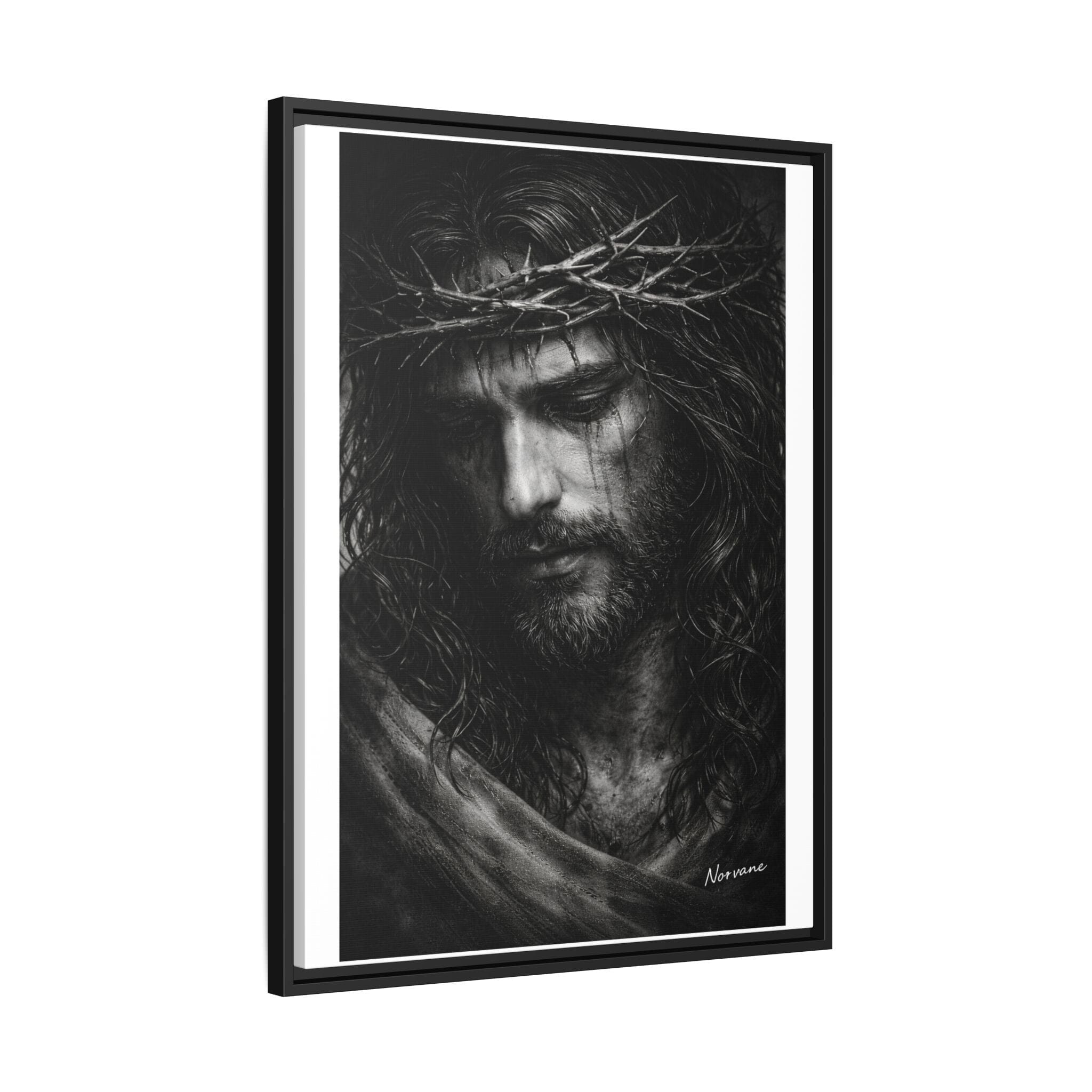Norvane Crown of Sorrow Jesus Canvas Print – Black & White Christian Wall Art Canvas Printify 