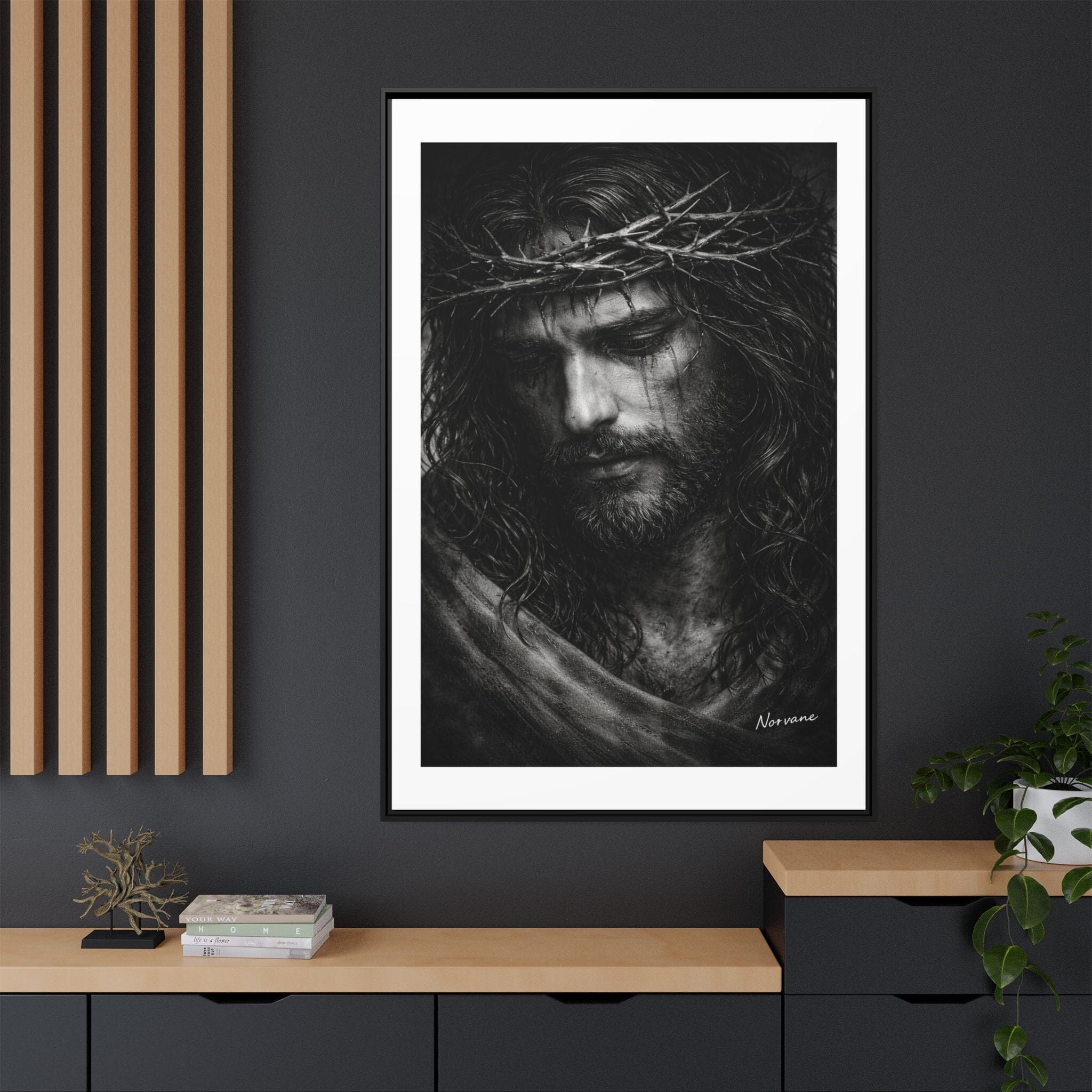 Norvane Crown of Sorrow Jesus Canvas Print – Black & White Christian Wall Art Canvas Printify 