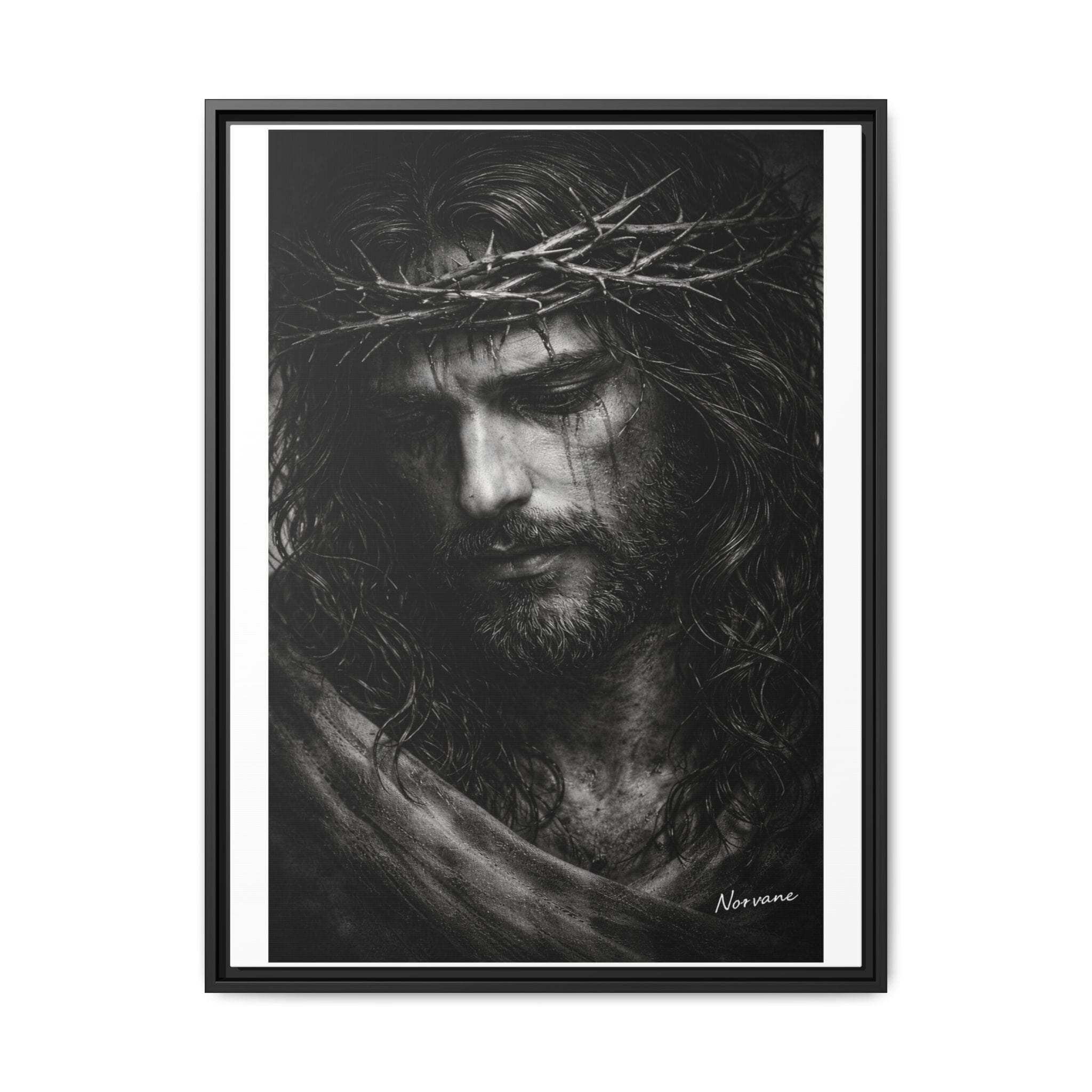 Norvane Crown of Sorrow Jesus Canvas Print – Black & White Christian Wall Art Canvas Printify 24" x 32" (Vertical) 1.25" Black