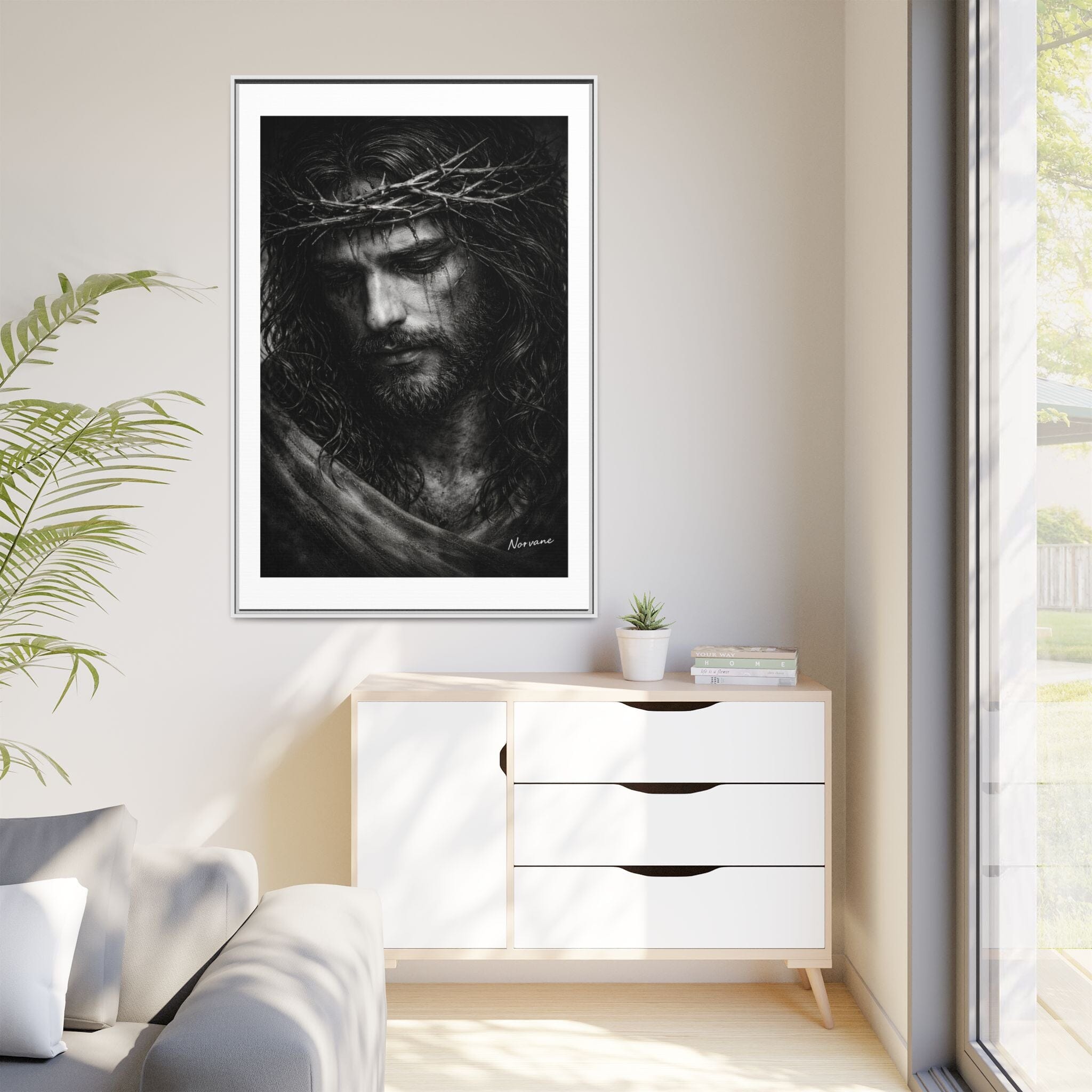 Norvane Crown of Sorrow Jesus Canvas Print – Black & White Christian Wall Art Canvas Printify 
