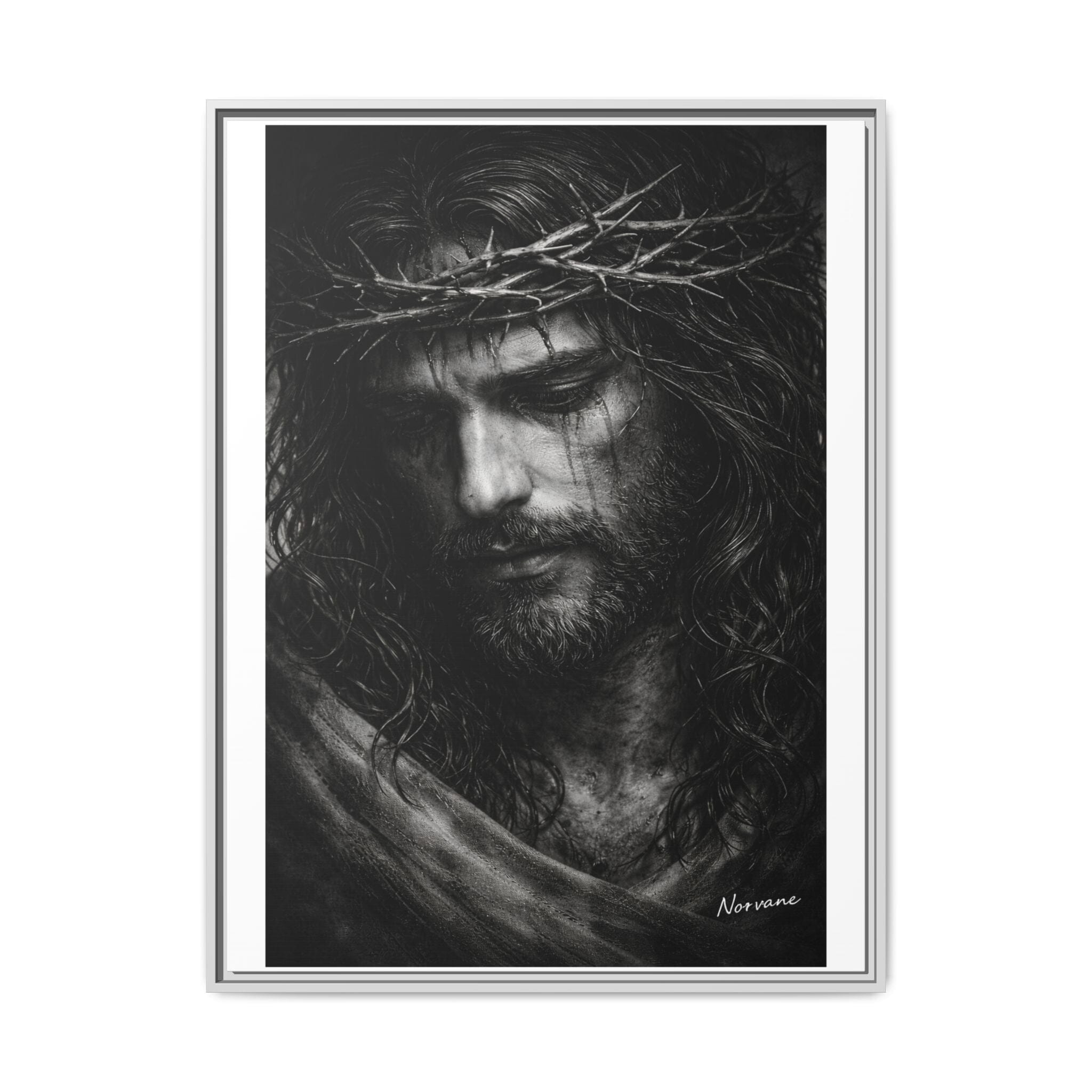Norvane Crown of Sorrow Jesus Canvas Print – Black & White Christian Wall Art Canvas Printify 30" x 40" (Vertical) 1.25" White