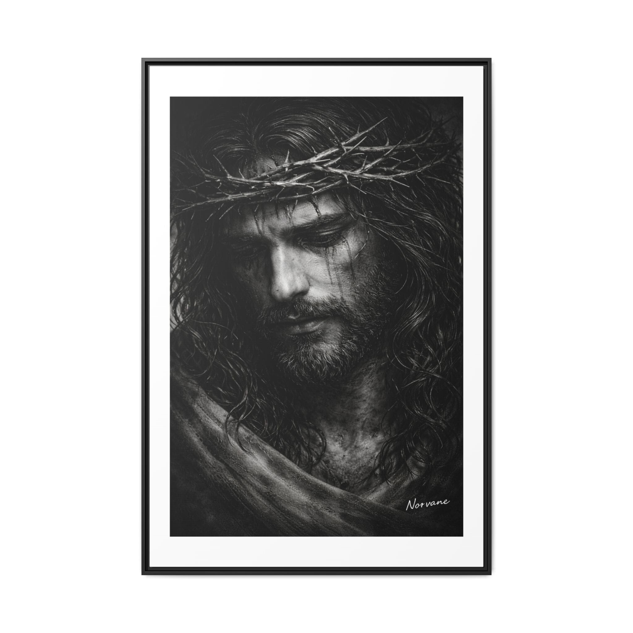 Norvane Crown of Sorrow Jesus Canvas Print – Black & White Christian Wall Art Canvas Printify 40" x 60" (Vertical) 1.25" Black
