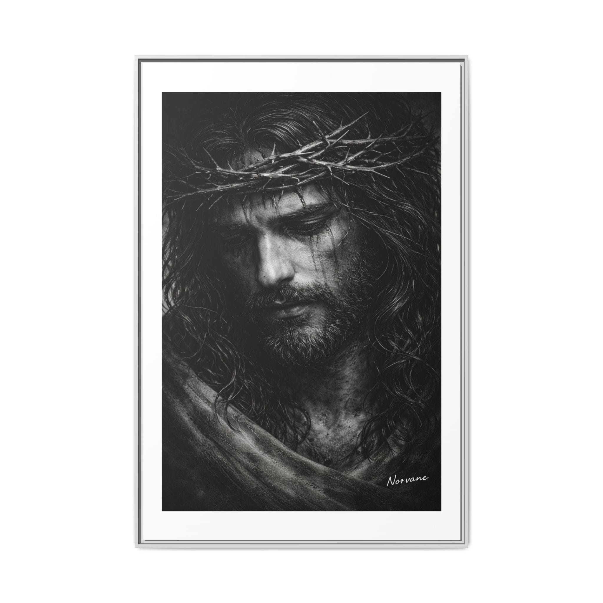 Norvane Crown of Sorrow Jesus Canvas Print – Black & White Christian Wall Art Canvas Printify 40" x 60" (Vertical) 1.25" White