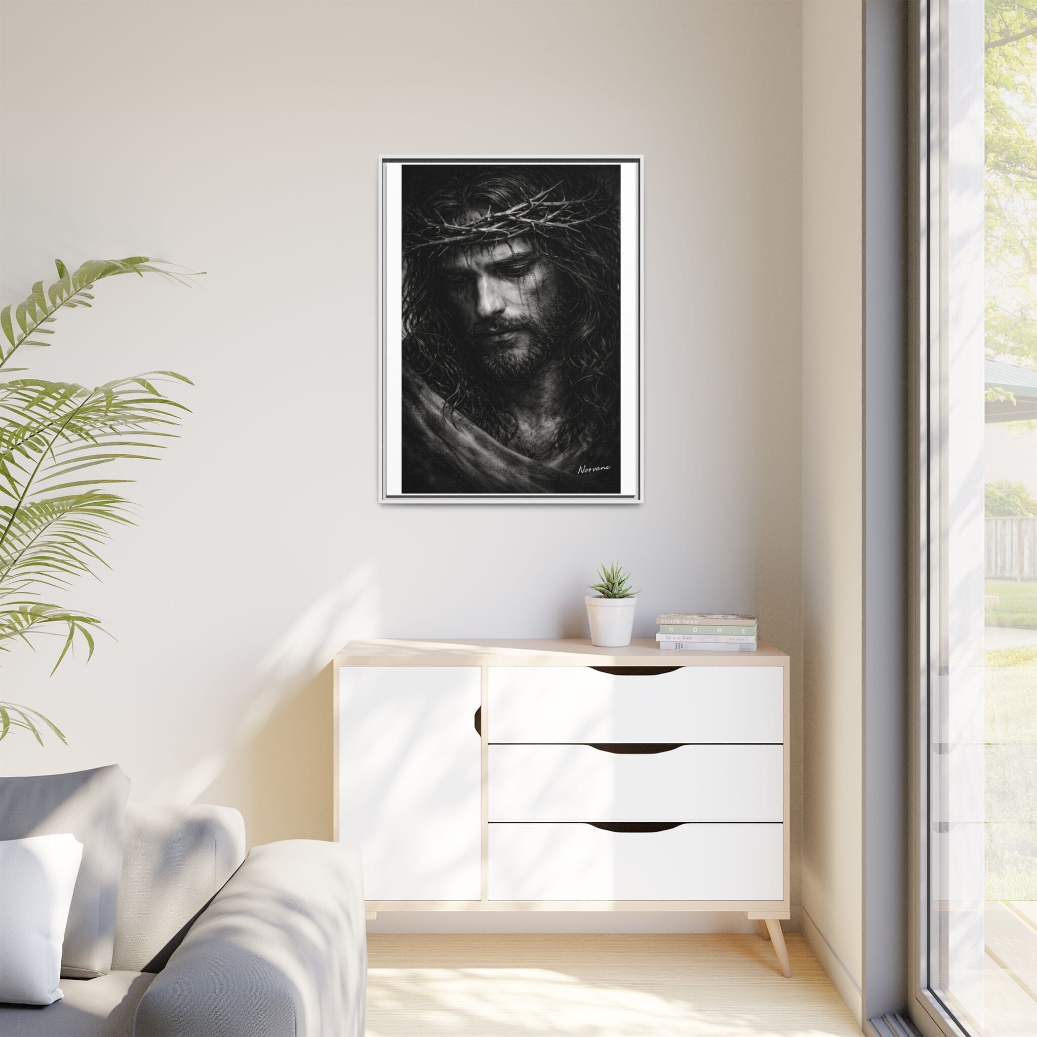 Norvane Crown of Sorrow Jesus Canvas Print – Black & White Christian Wall Art Canvas Printify 