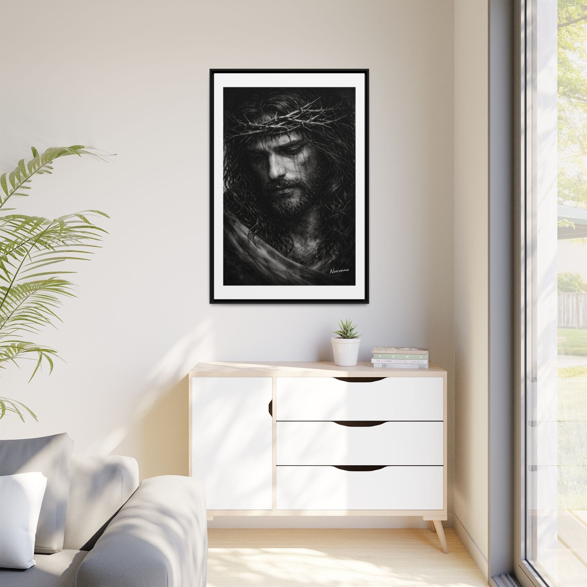 Norvane Crown of Sorrow Jesus Canvas Print – Black & White Christian Wall Art Canvas Printify 