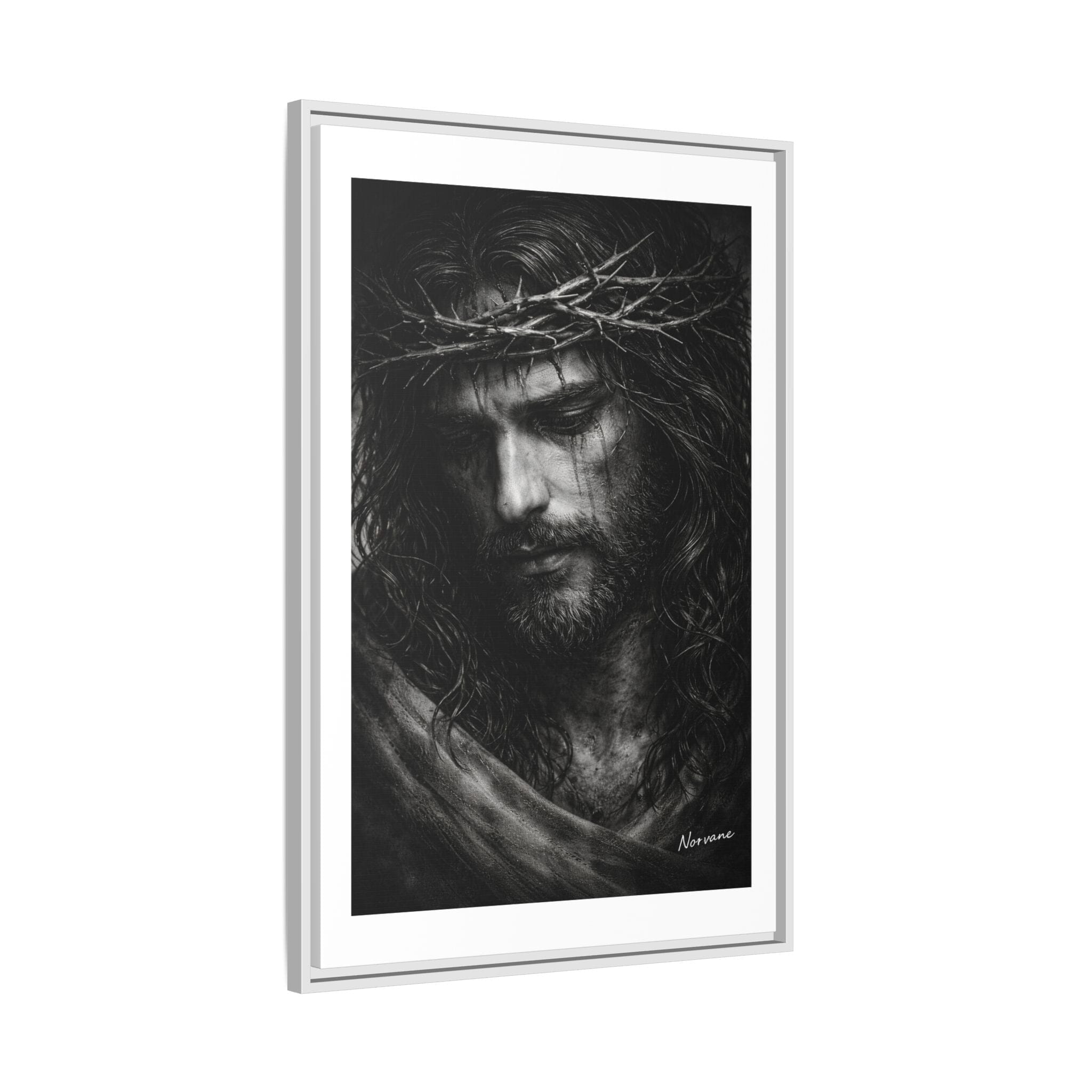 Norvane Crown of Sorrow Jesus Canvas Print – Black & White Christian Wall Art Canvas Printify 