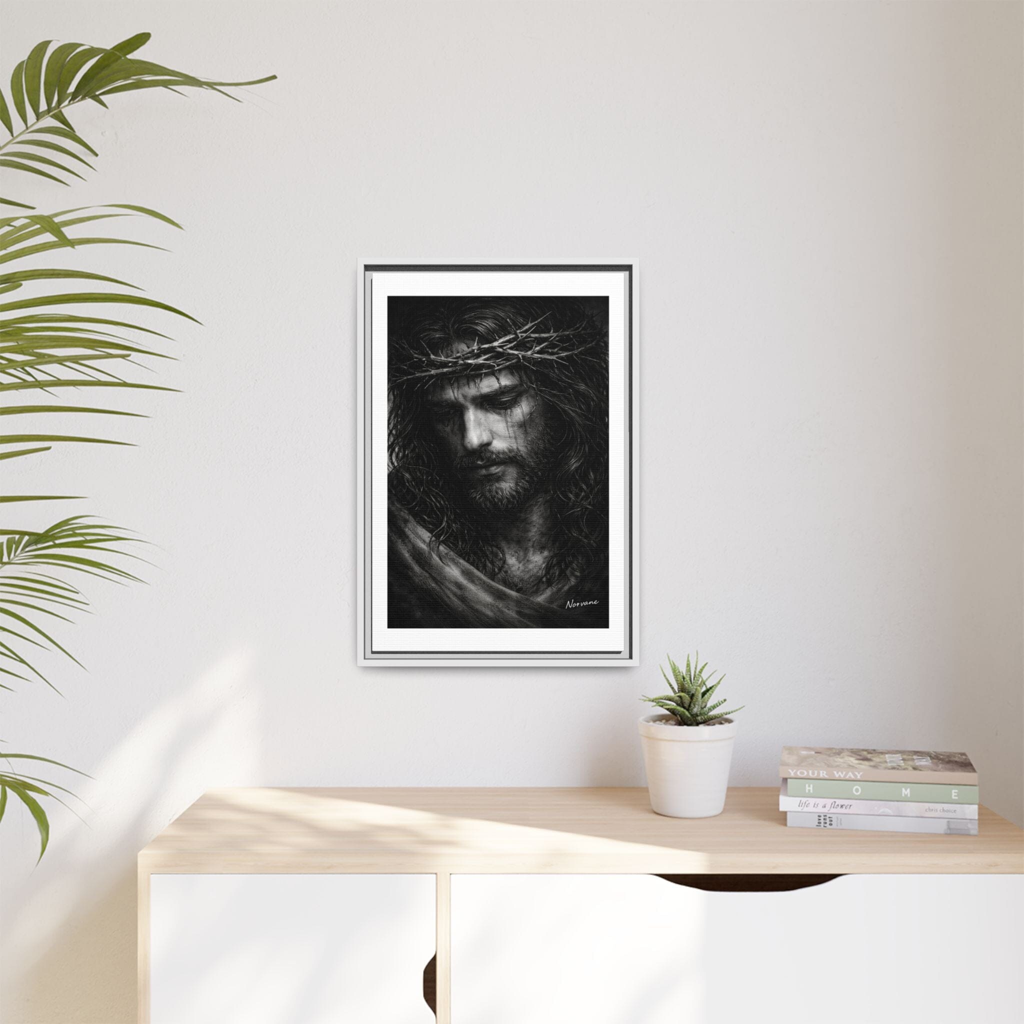 Norvane Crown of Sorrow Jesus Canvas Print – Black & White Christian Wall Art Canvas Printify 