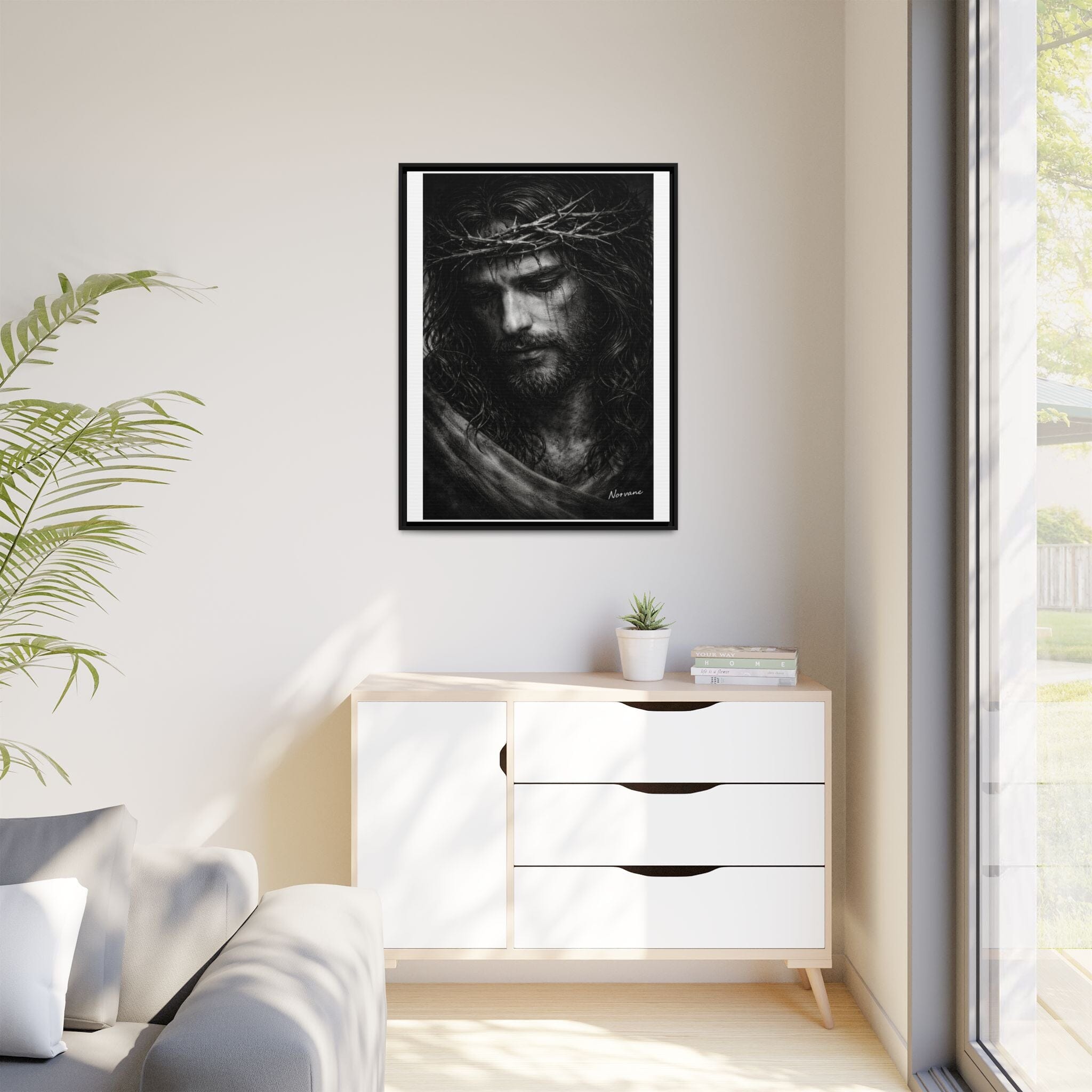 Norvane Crown of Sorrow Jesus Canvas Print – Black & White Christian Wall Art Canvas Printify 