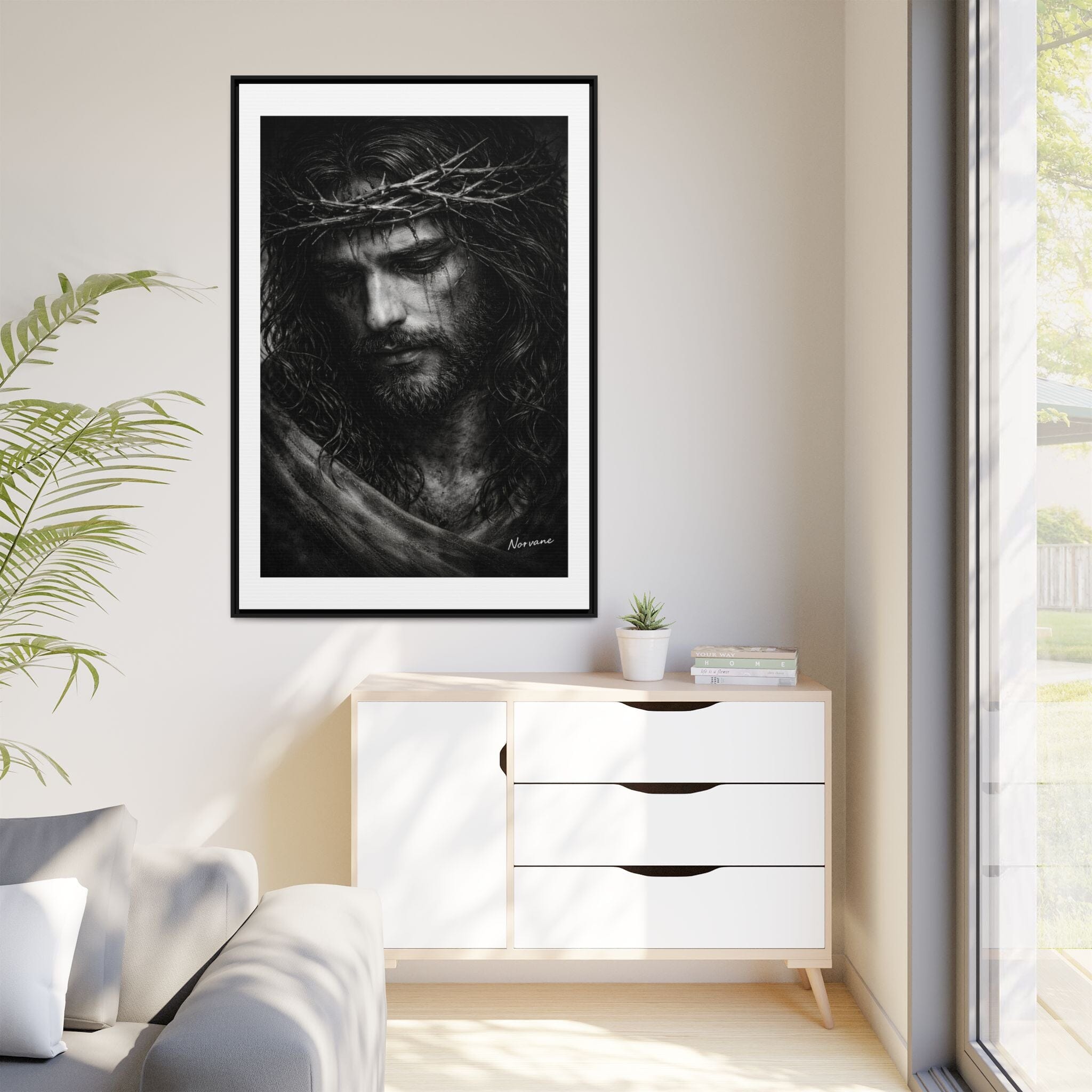 Norvane Crown of Sorrow Jesus Canvas Print – Black & White Christian Wall Art Canvas Printify 