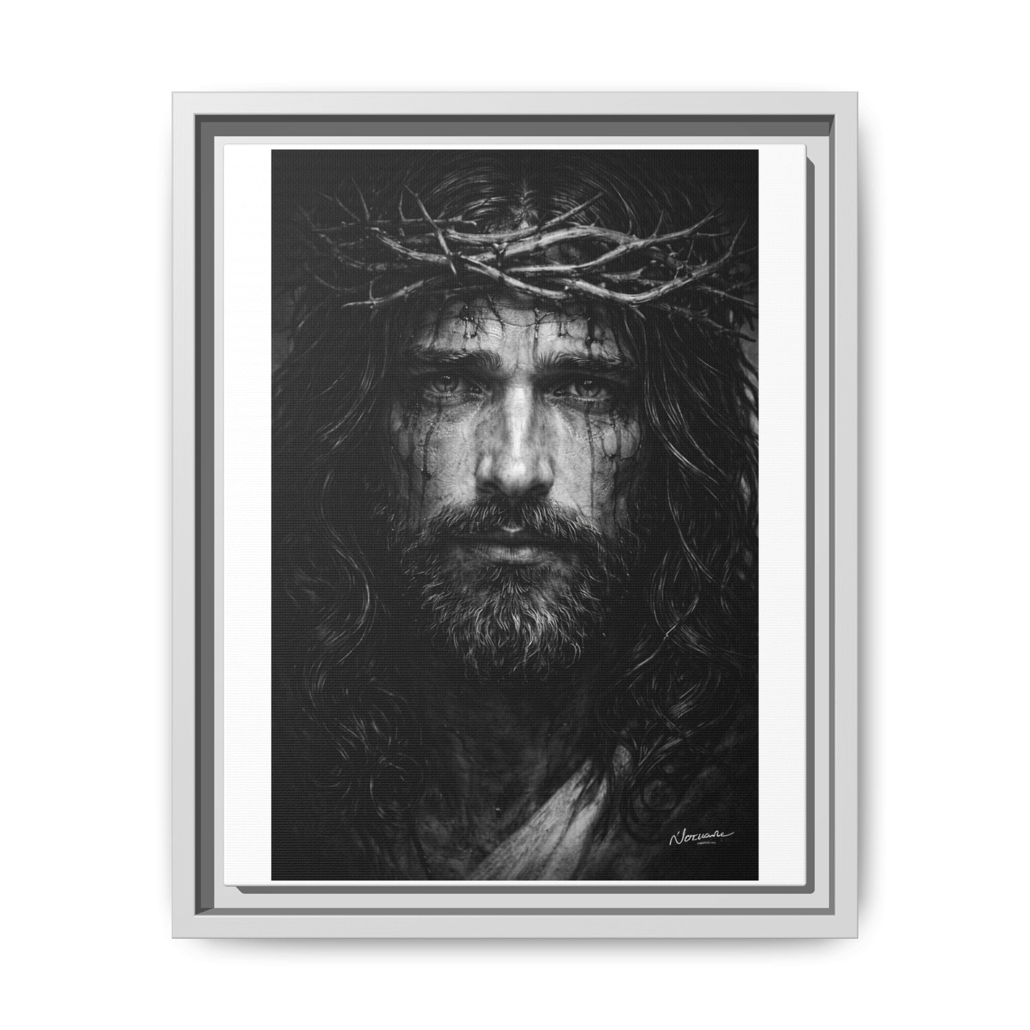 Norvane Jesus Crown of Thorns Canvas Print – Black & White Framed Wall Art Canvas Printify 11″ x 14″ (Vertical) 1.25" White