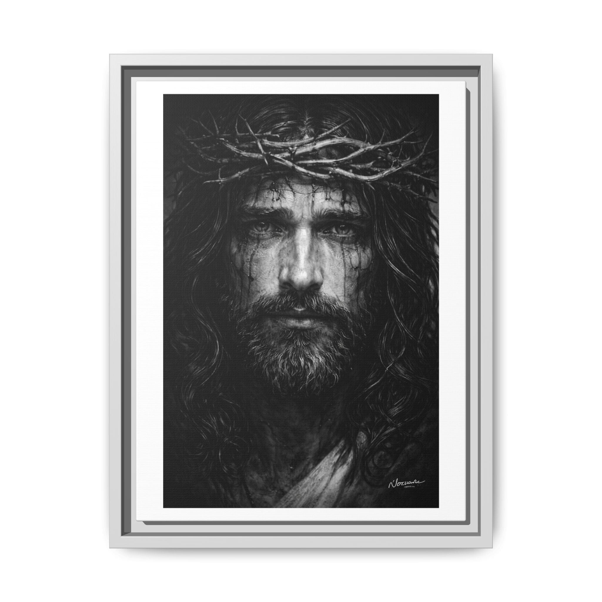 Norvane Jesus Crown of Thorns Canvas Print – Black & White Framed Wall Art Canvas Printify 12″ x 16″ (Vertical) 1.25" White