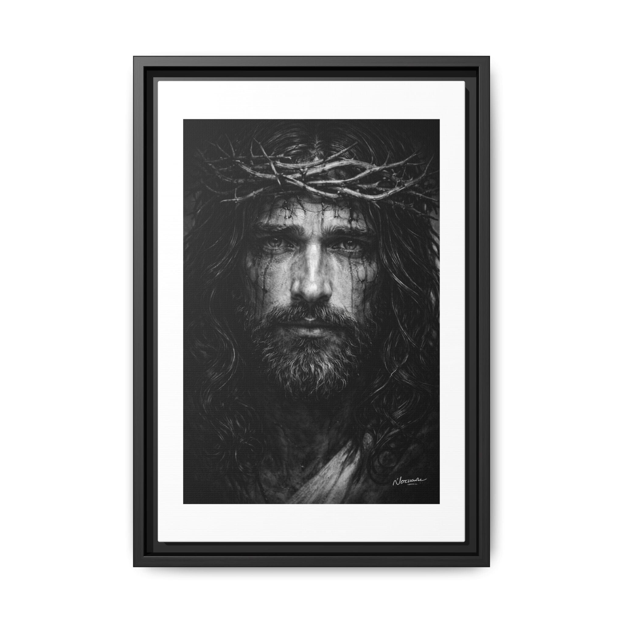 Norvane Jesus Crown of Thorns Canvas Print – Black & White Framed Wall Art Canvas Printify 12″ x 18″ (Vertical) 1.25" Black