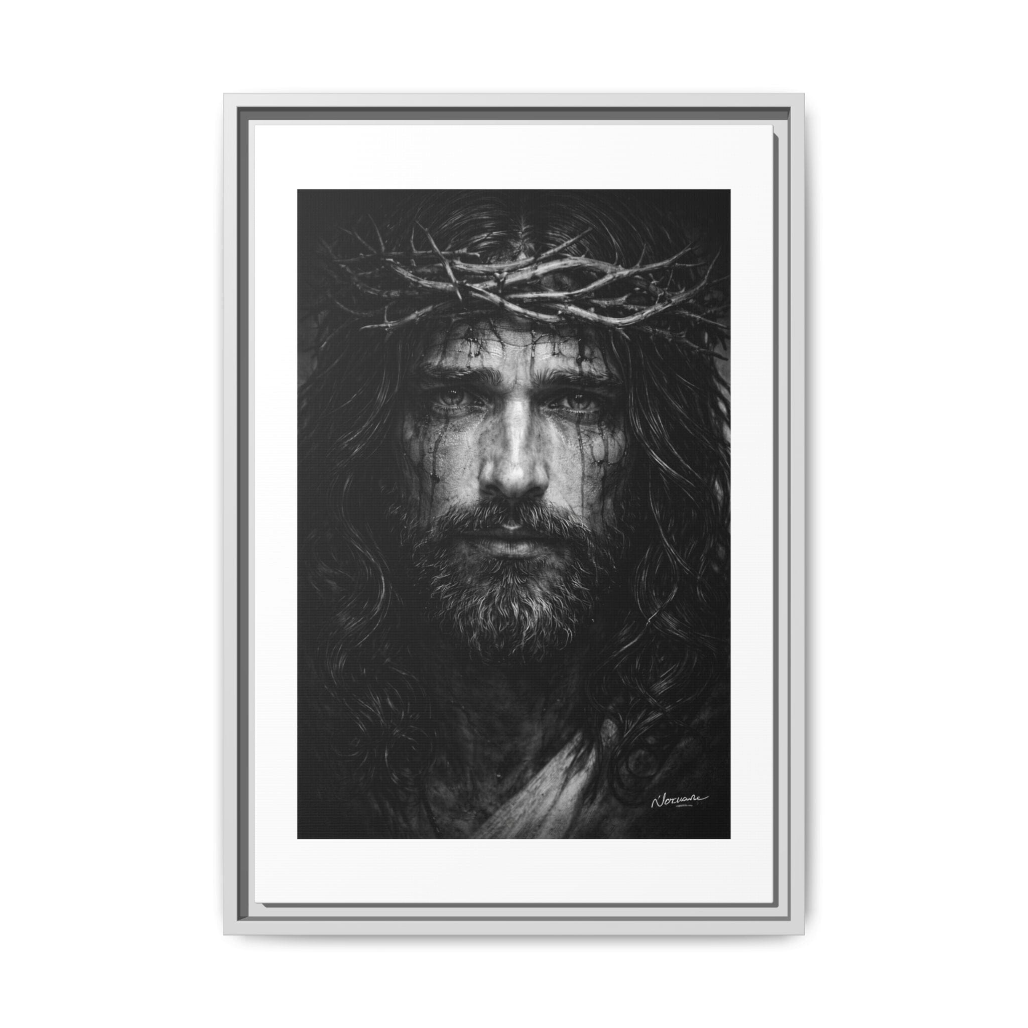 Norvane Jesus Crown of Thorns Canvas Print – Black & White Framed Wall Art Canvas Printify 16″ x 24″ (Vertical) 1.25" White