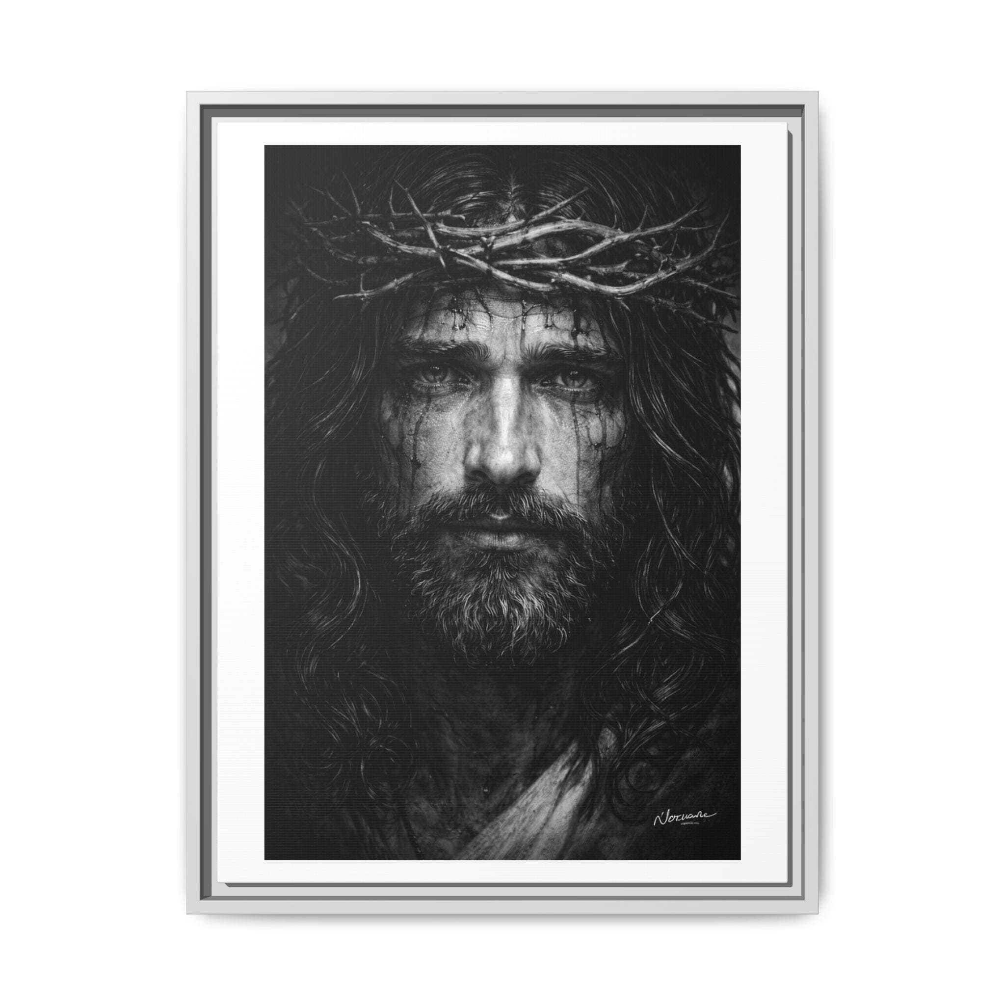 Norvane Jesus Crown of Thorns Canvas Print – Black & White Framed Wall Art Canvas Printify 18″ x 24″ (Vertical) 1.25" White