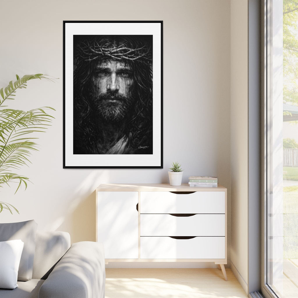 Norvane Jesus Crown of Thorns Canvas Print – Black & White Framed Wall Art Canvas Printify 