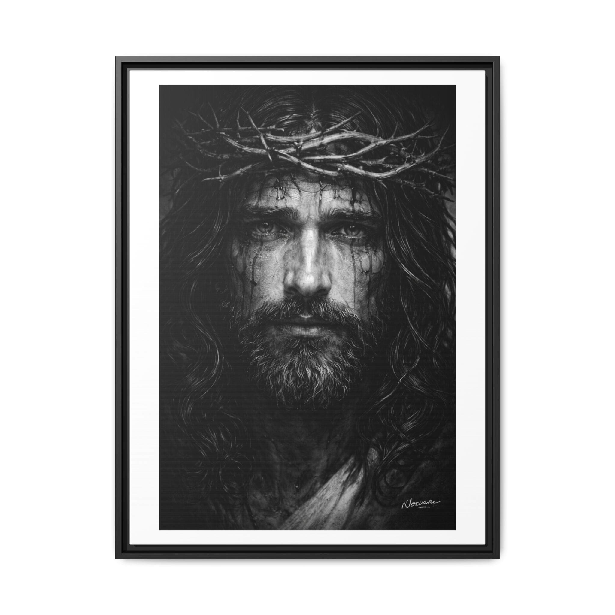 Norvane Jesus Crown of Thorns Canvas Print – Black & White Framed Wall Art Canvas Printify 24" x 32" (Vertical) 1.25" Black