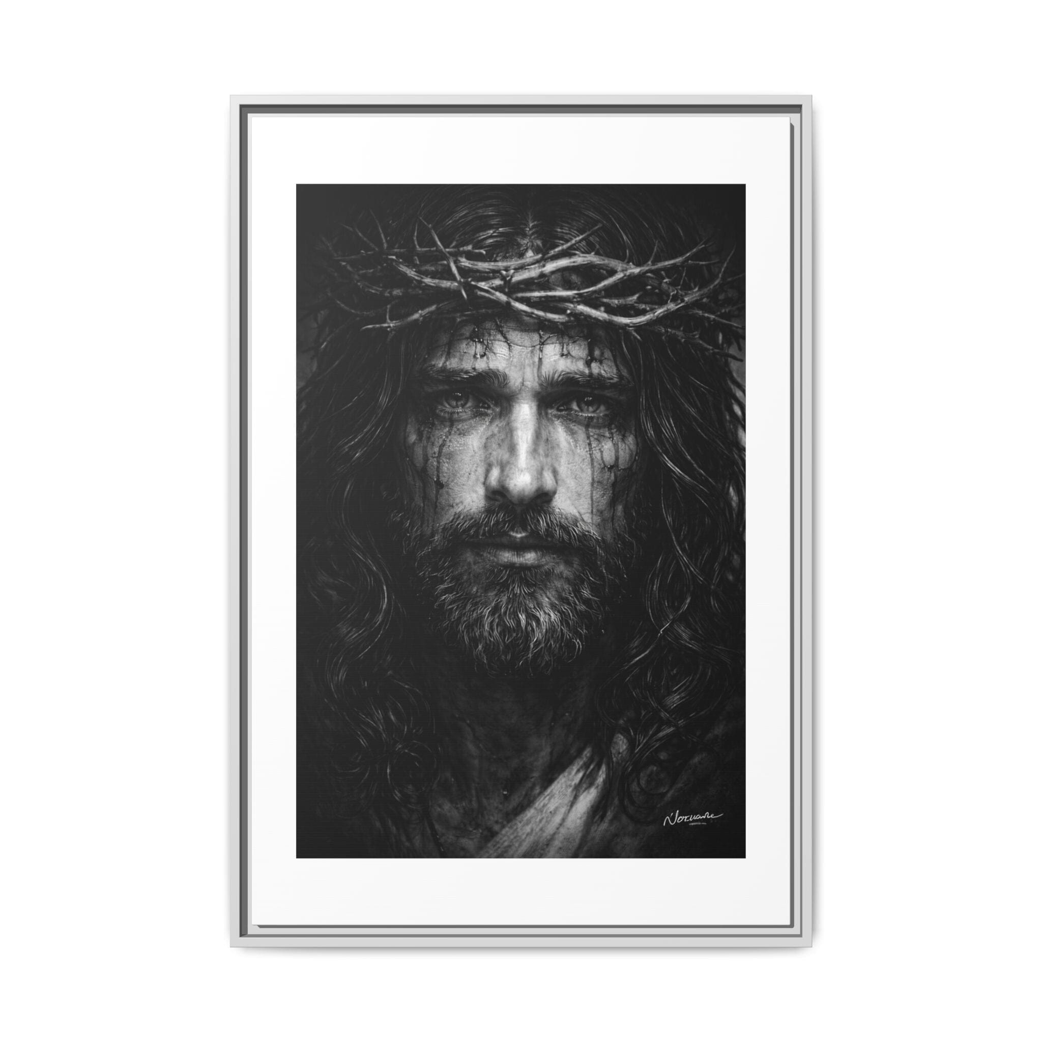 Norvane Jesus Crown of Thorns Canvas Print – Black & White Framed Wall Art Canvas Printify 24″ x 36″ (Vertical) 1.25" White