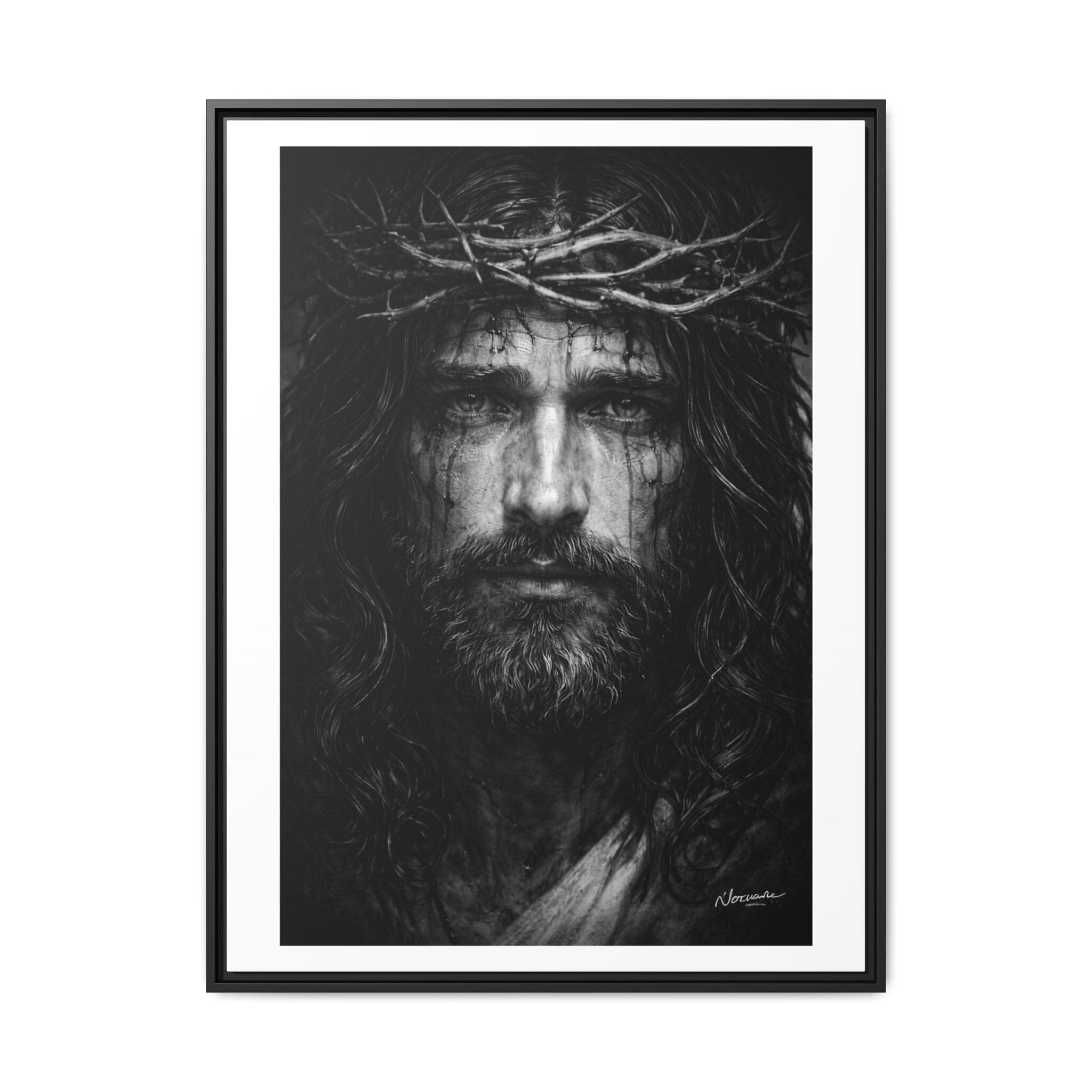 Norvane Jesus Crown of Thorns Canvas Print – Black & White Framed Wall Art Canvas Printify 30" x 40" (Vertical) 1.25" Black