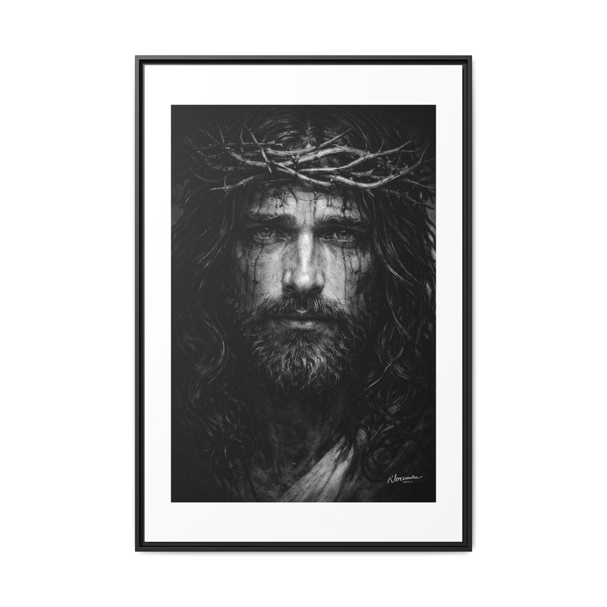 Norvane Jesus Crown of Thorns Canvas Print – Black & White Framed Wall Art Canvas Printify 32″ x 48″ (Vertical) 1.25" Black