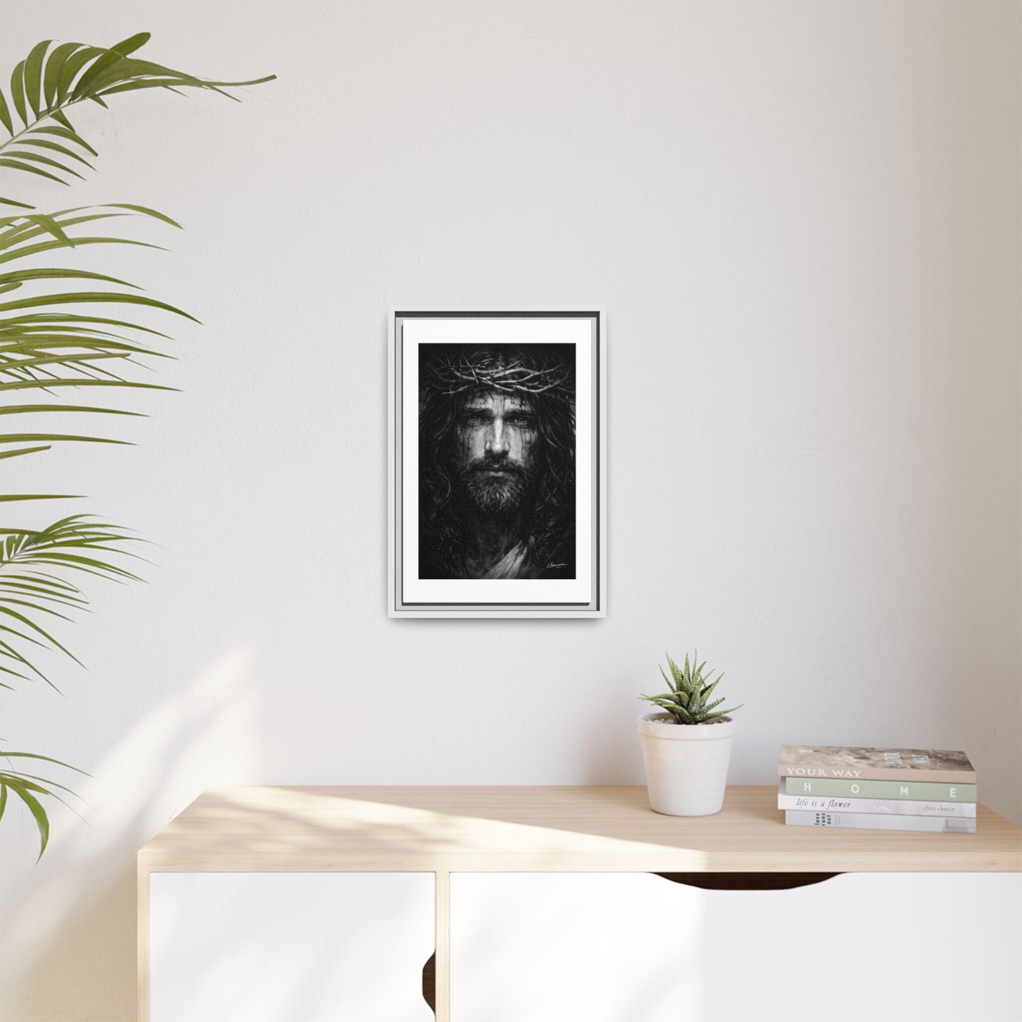 Norvane Jesus Crown of Thorns Canvas Print – Black & White Framed Wall Art Canvas Printify 