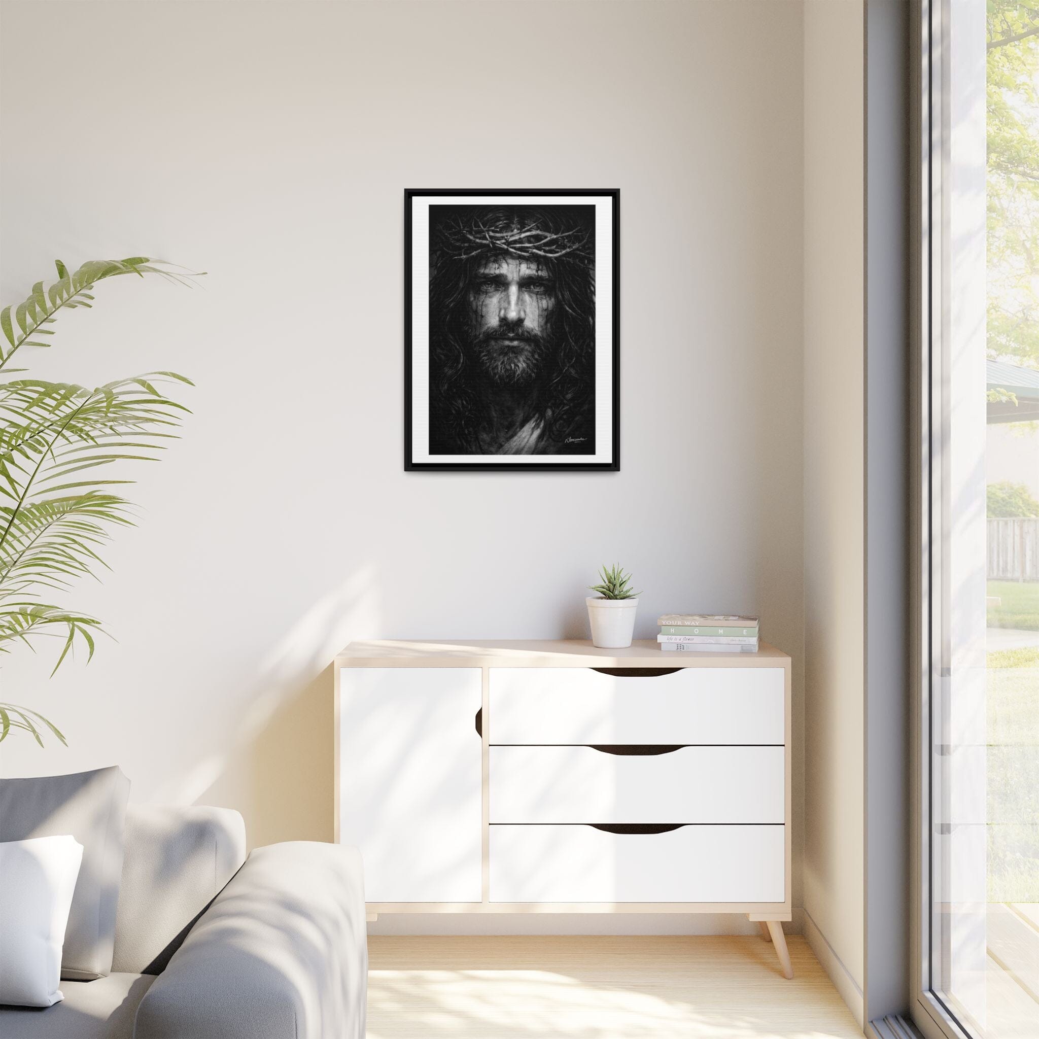 Norvane Jesus Crown of Thorns Canvas Print – Black & White Framed Wall Art Canvas Printify 