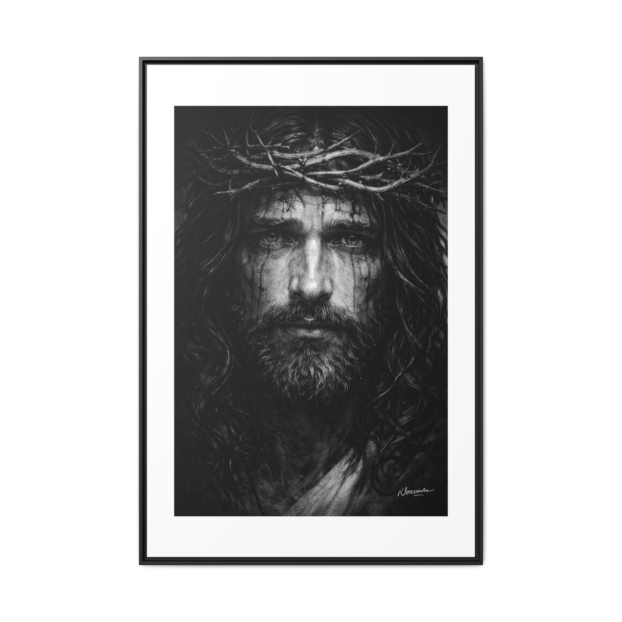 Norvane Jesus Crown of Thorns Canvas Print – Black & White Framed Wall Art Canvas Printify 40" x 60" (Vertical) 1.25" Black
