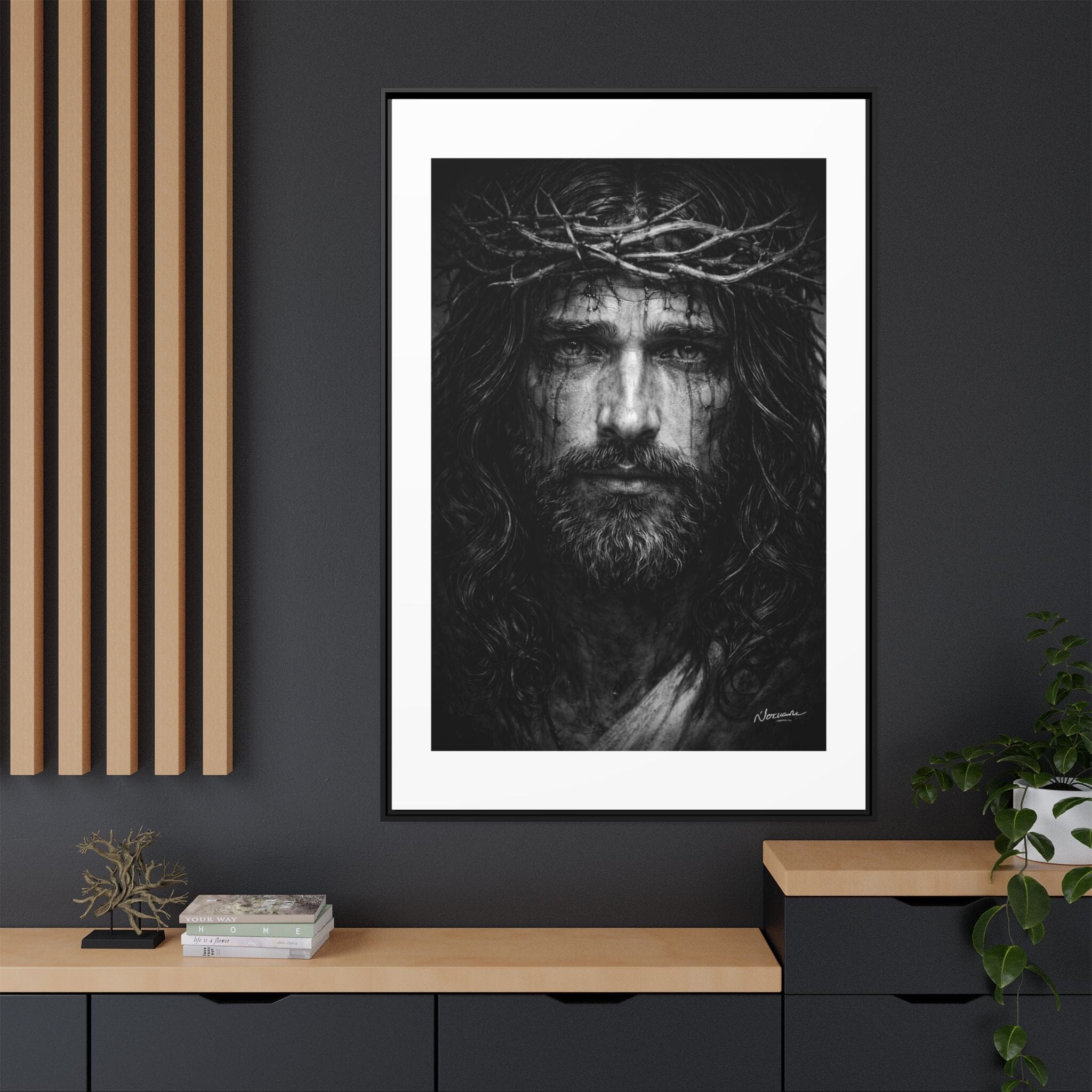 Norvane Jesus Crown of Thorns Canvas Print – Black & White Framed Wall Art Canvas Printify 