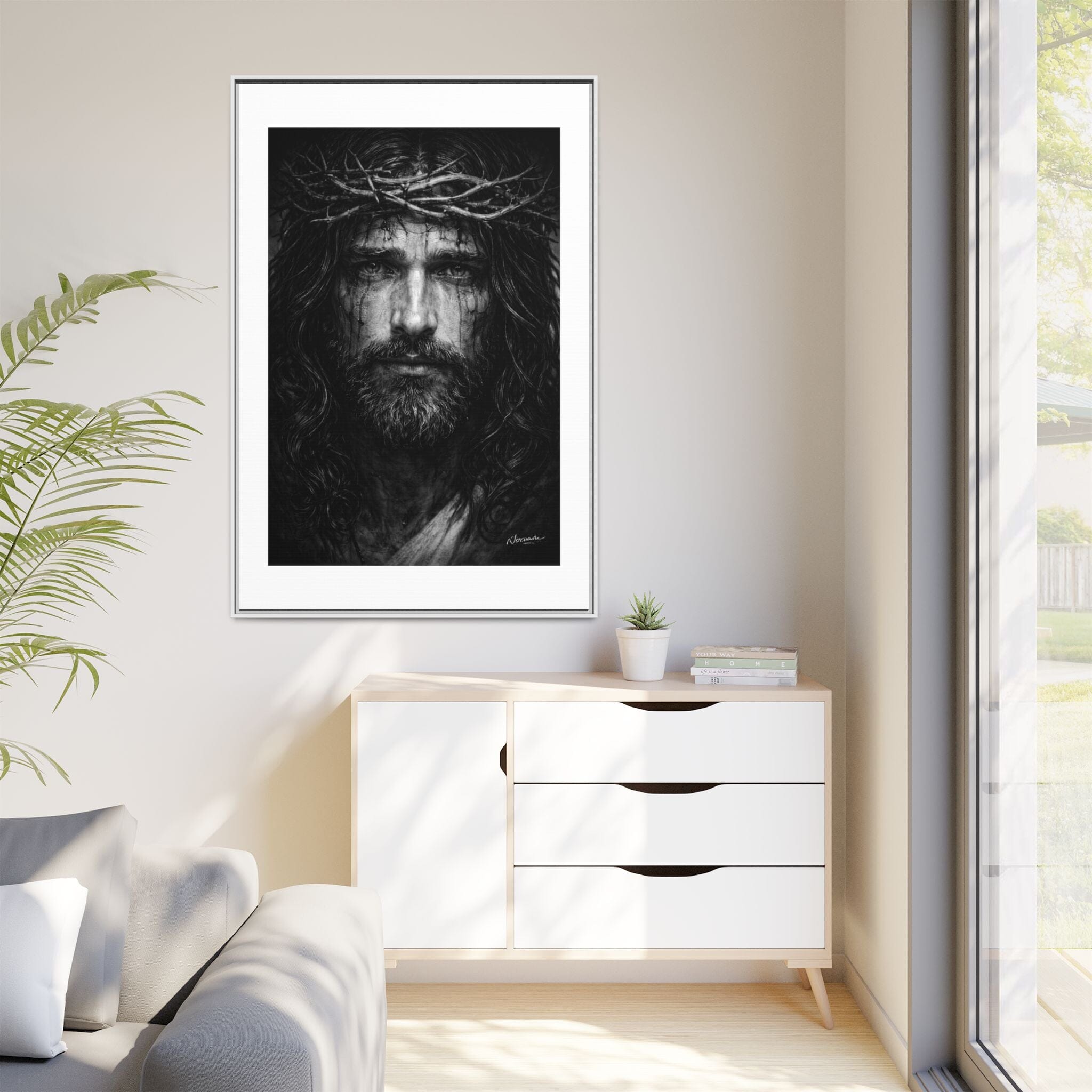 Norvane Jesus Crown of Thorns Canvas Print – Black & White Framed Wall Art Canvas Printify 