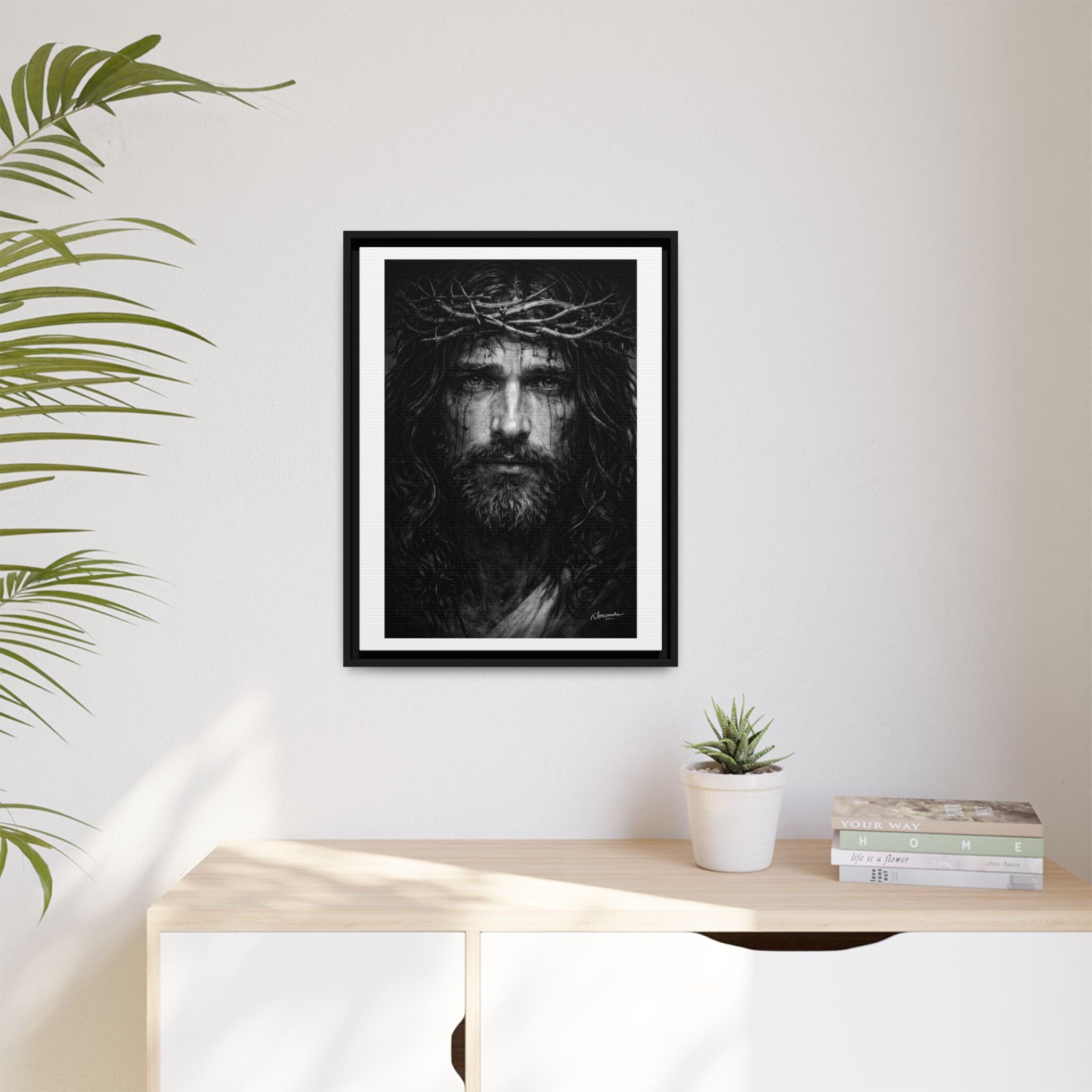 Norvane Jesus Crown of Thorns Canvas Print – Black & White Framed Wall Art Canvas Printify 