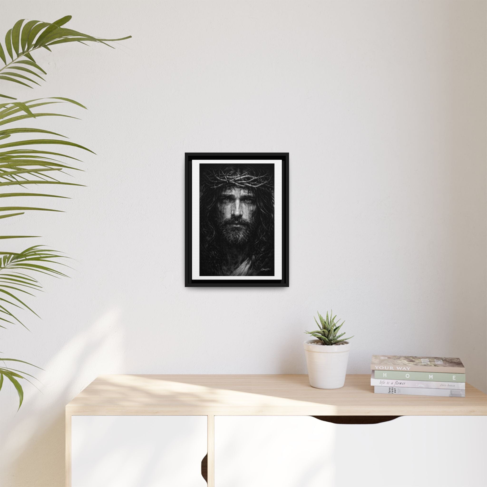 Norvane Jesus Crown of Thorns Canvas Print – Black & White Framed Wall Art Canvas Printify 