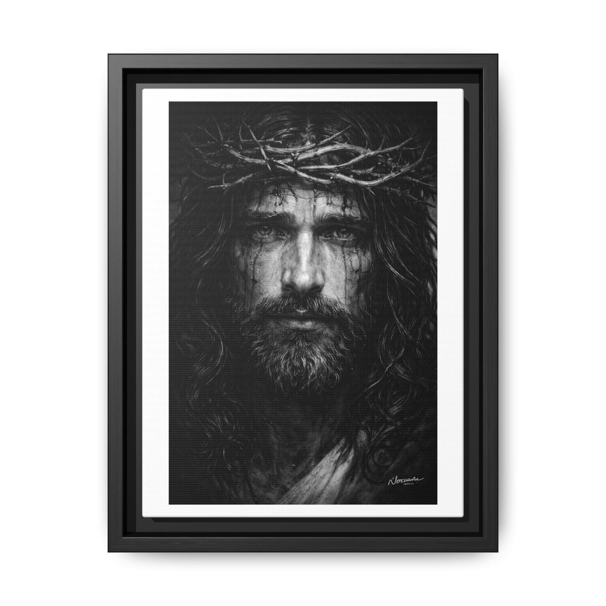 Norvane Jesus Crown of Thorns Canvas Print – Black & White Framed Wall Art Canvas Printify 9" x 12" (Vertical) 1.25" Black