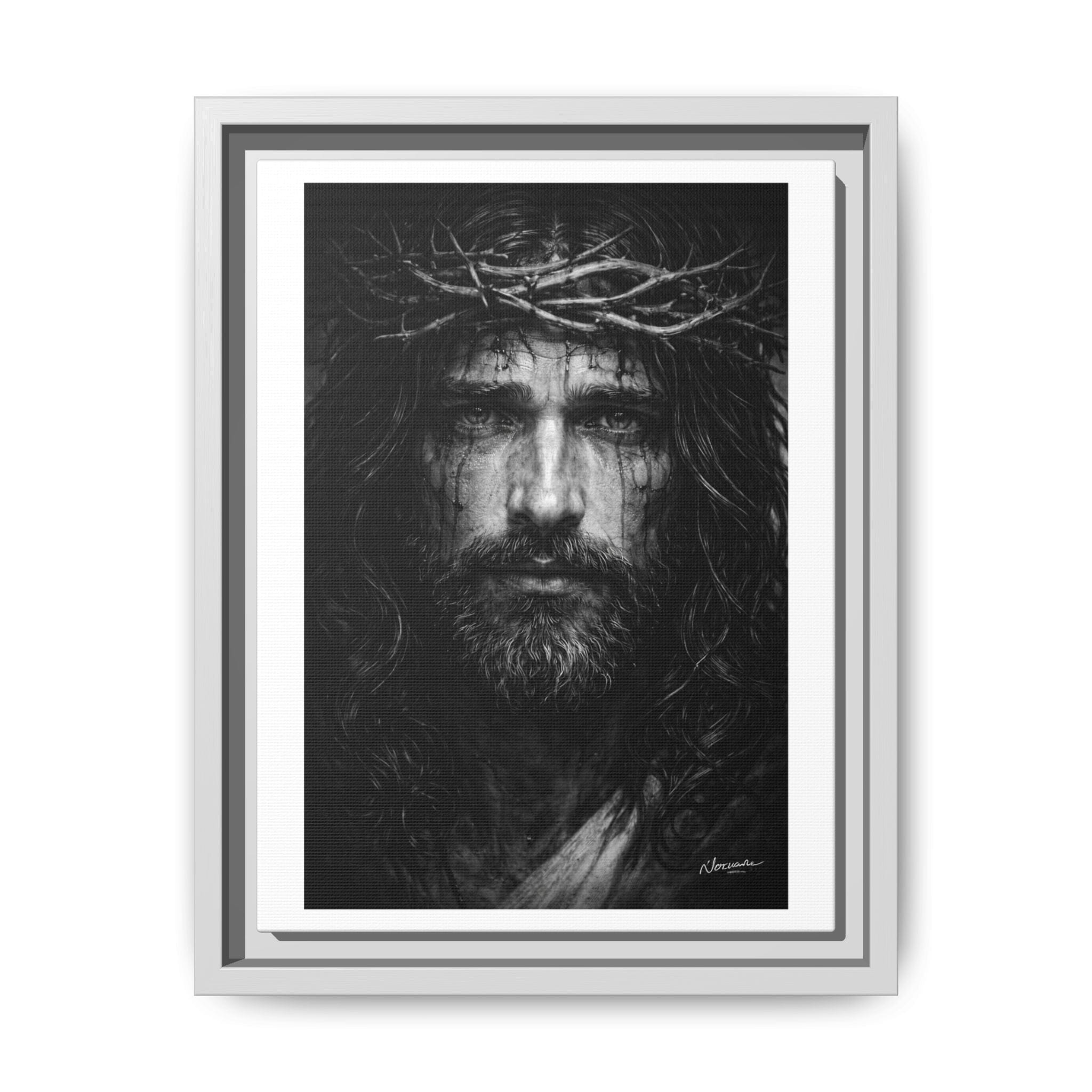Norvane Jesus Crown of Thorns Canvas Print – Black & White Framed Wall Art Canvas Printify 9" x 12" (Vertical) 1.25" White