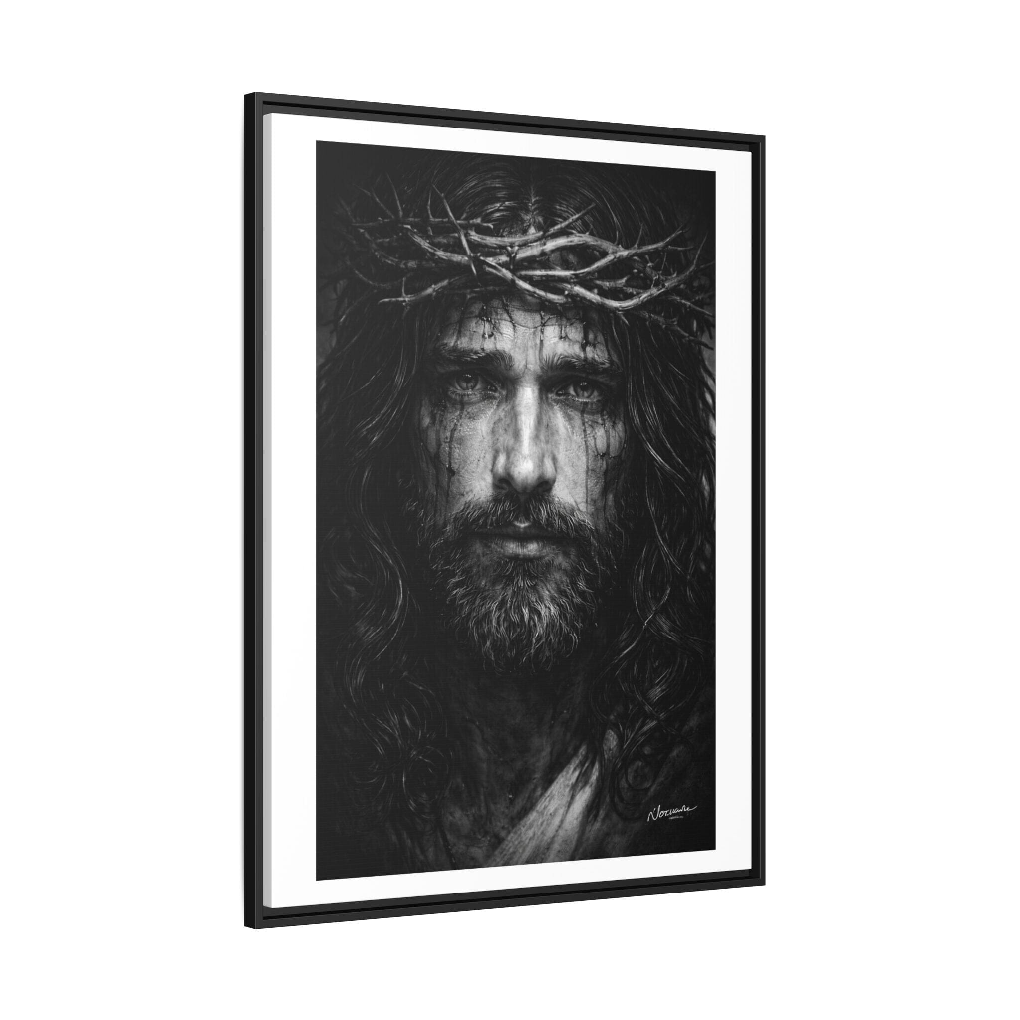 Norvane Jesus Crown of Thorns Canvas Print – Black & White Framed Wall Art Canvas Printify 