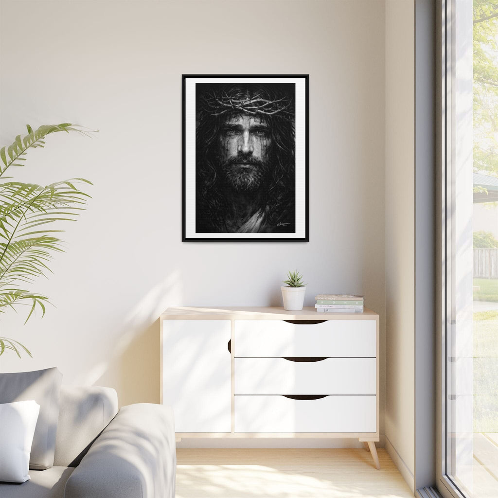Norvane Jesus Crown of Thorns Canvas Print – Black & White Framed Wall Art Canvas Printify 