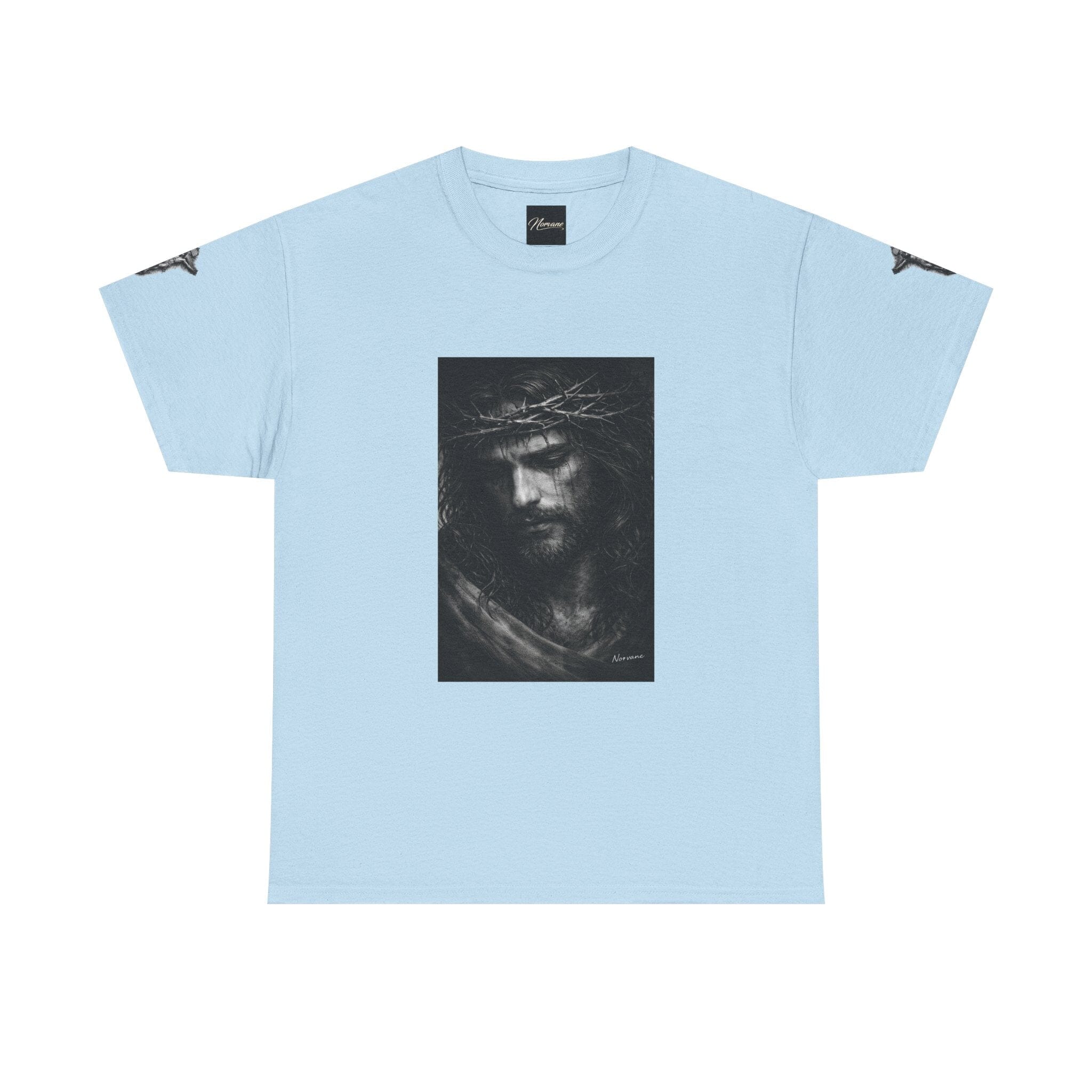 Norvane Jesus Portrait T-Shirt – Crown of Thorns Graphic Tee T-Shirt Printify Light Blue S 