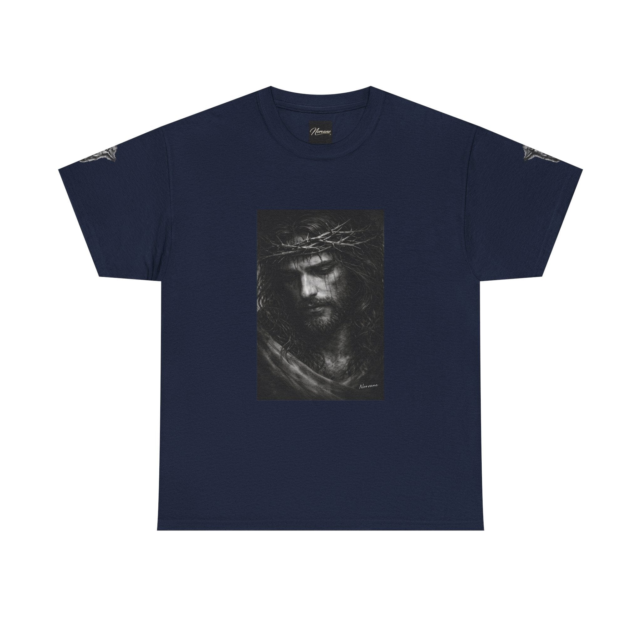 Norvane Jesus Portrait T-Shirt – Crown of Thorns Graphic Tee T-Shirt Printify Navy S 