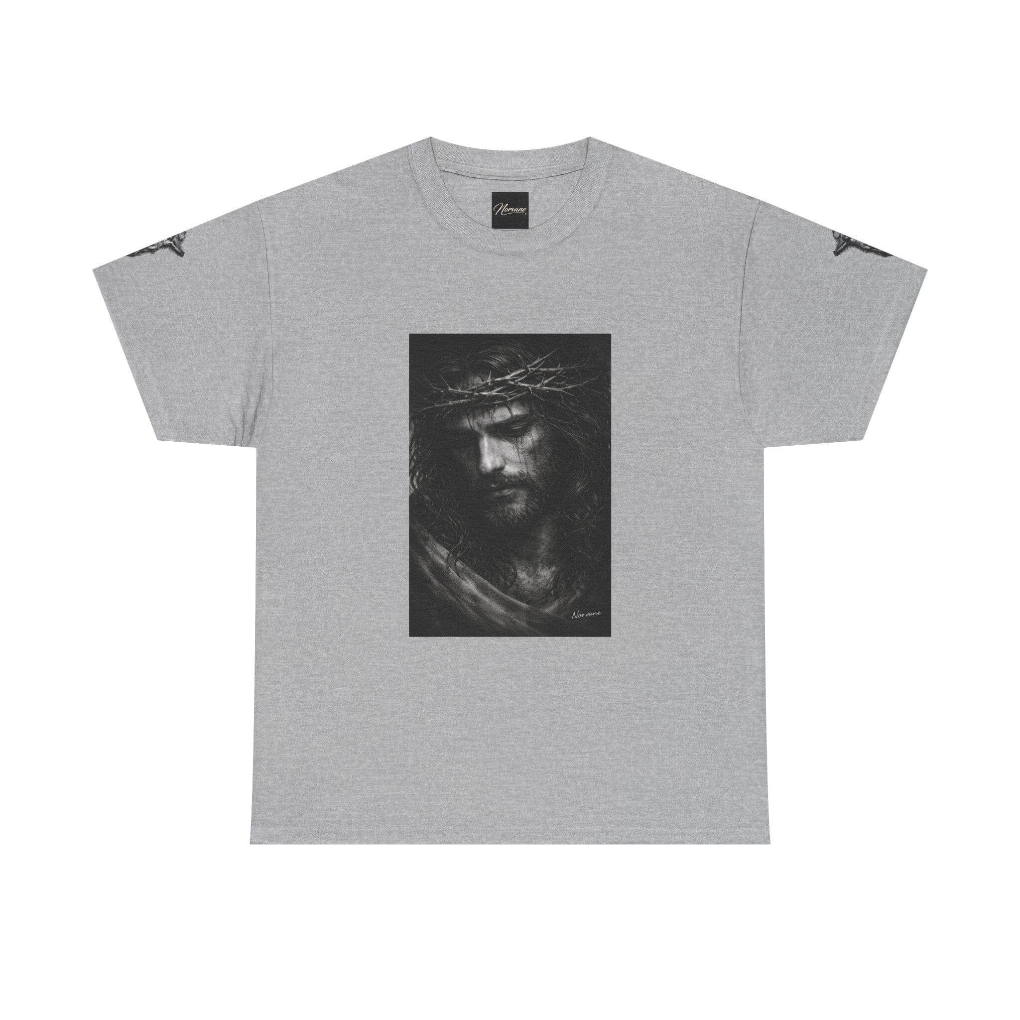 Norvane Jesus Portrait T-Shirt – Crown of Thorns Graphic Tee T-Shirt Printify Sport Grey S 