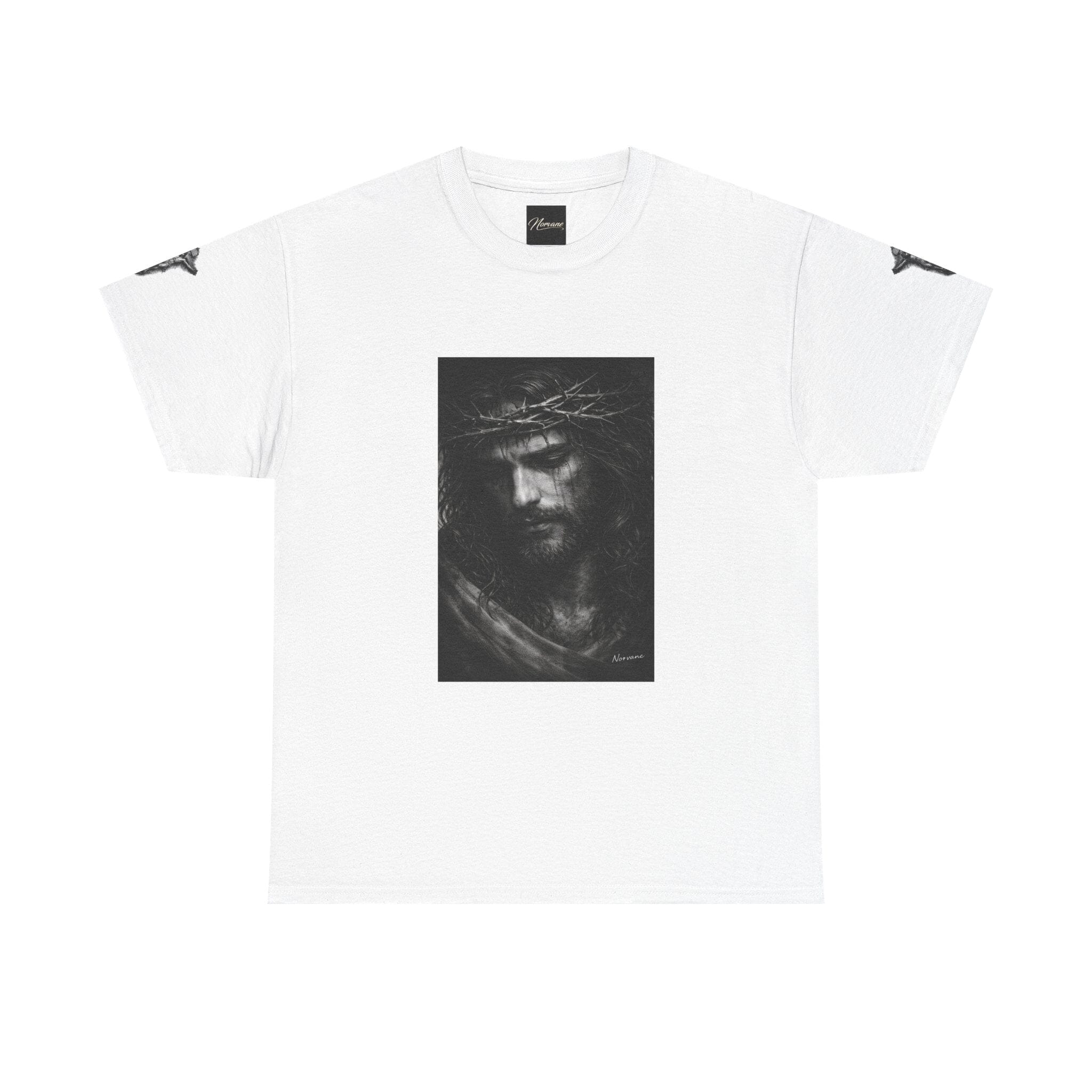 Norvane Jesus Portrait T-Shirt – Crown of Thorns Graphic Tee T-Shirt Printify White S 