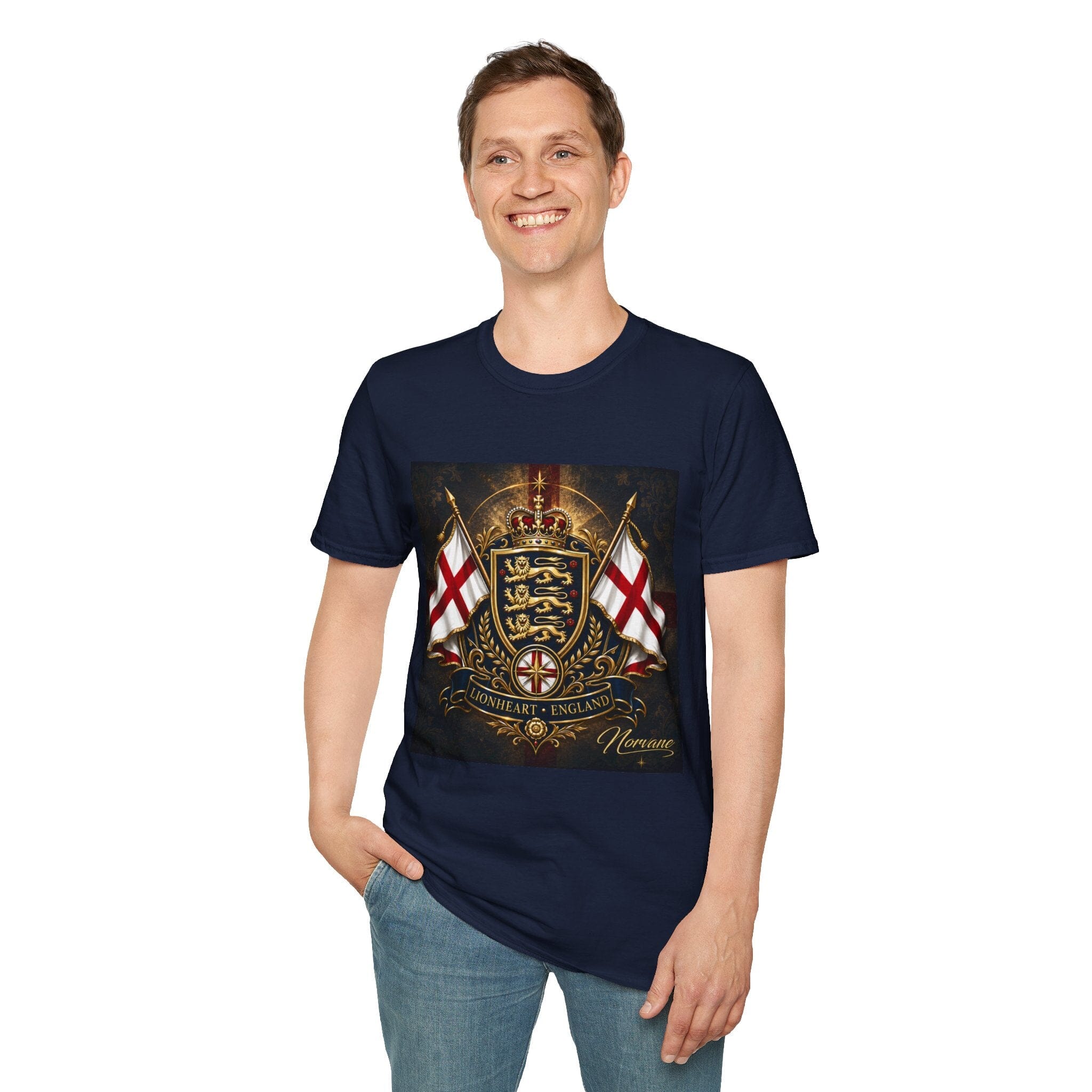 Norvane Lionheart England T-Shirt – Three Lions St George’s Cross Crest T-Shirt Printify 