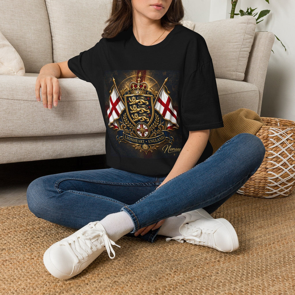 Norvane Lionheart England T-Shirt – Three Lions St George’s Cross Crest T-Shirt Printify 